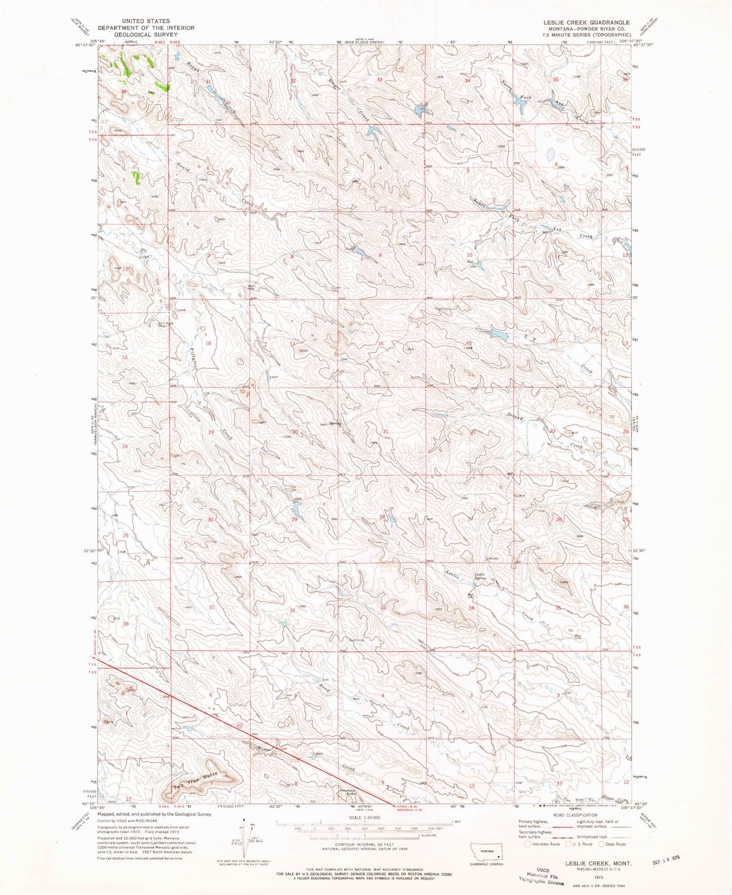 Classic USGS Leslie Creek Montana 7.5'x7.5' Topo Map Image