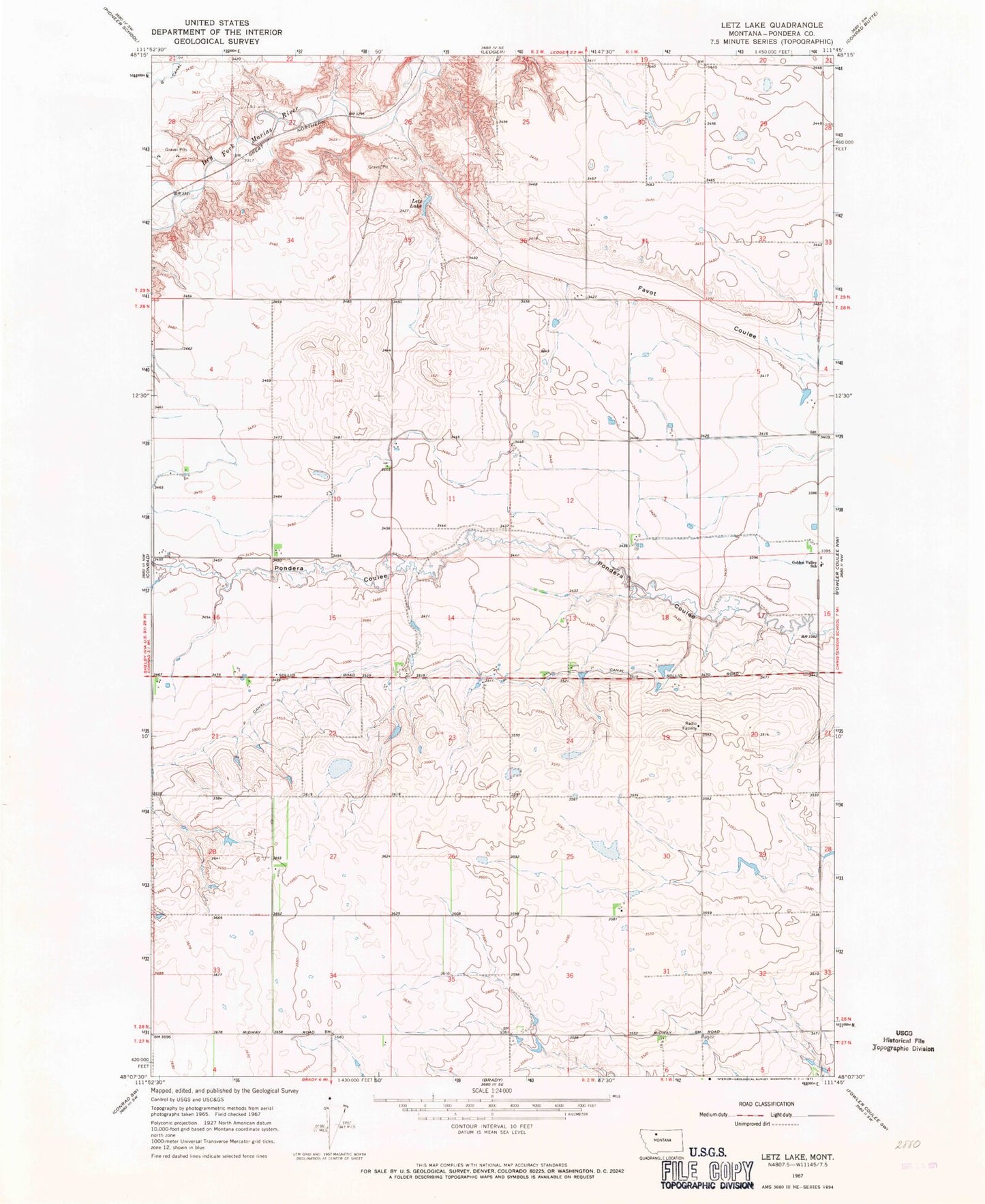 Classic USGS Letz Lake Montana 7.5'x7.5' Topo Map Image