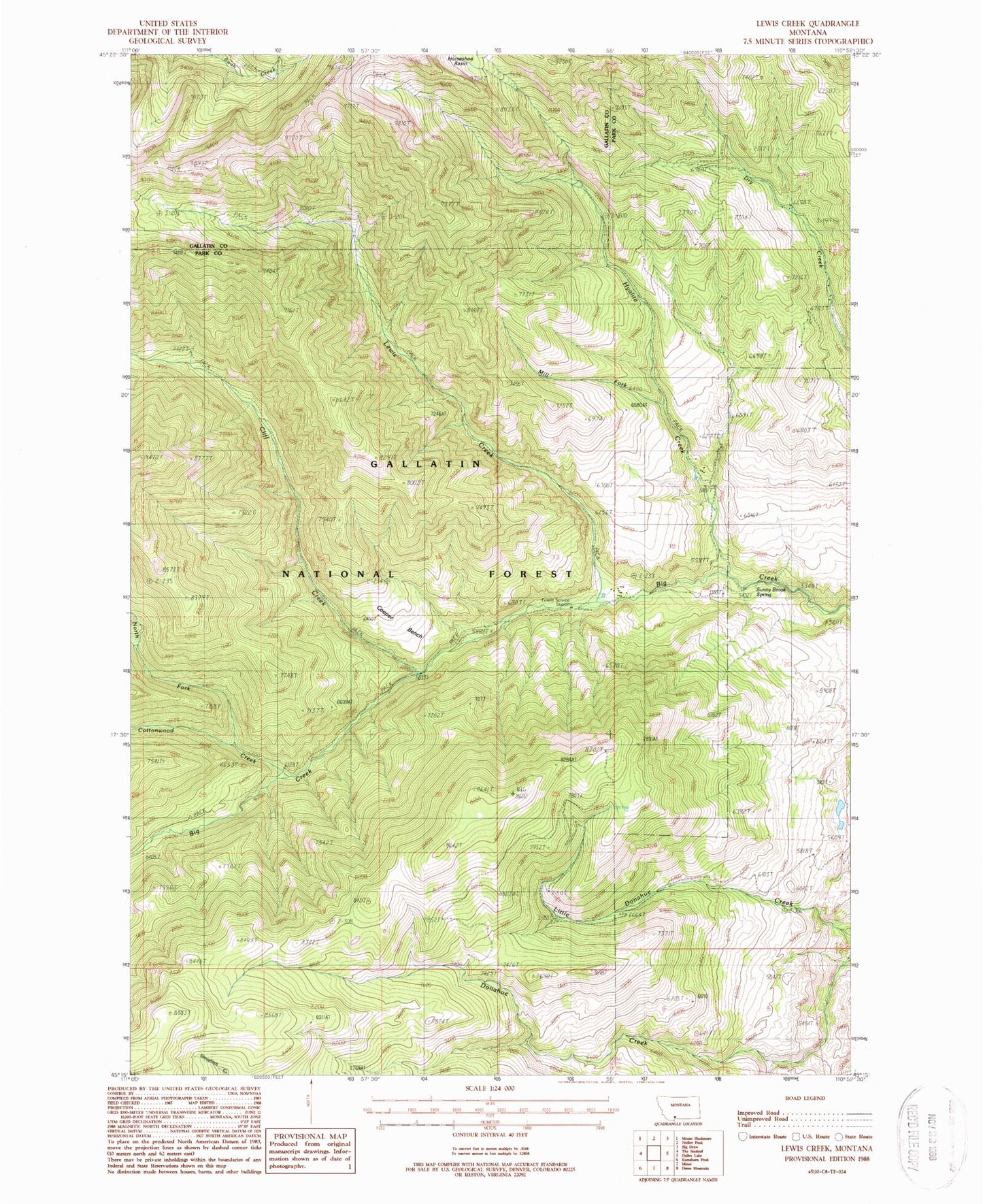 Classic USGS Lewis Creek Montana 7.5'x7.5' Topo Map Image