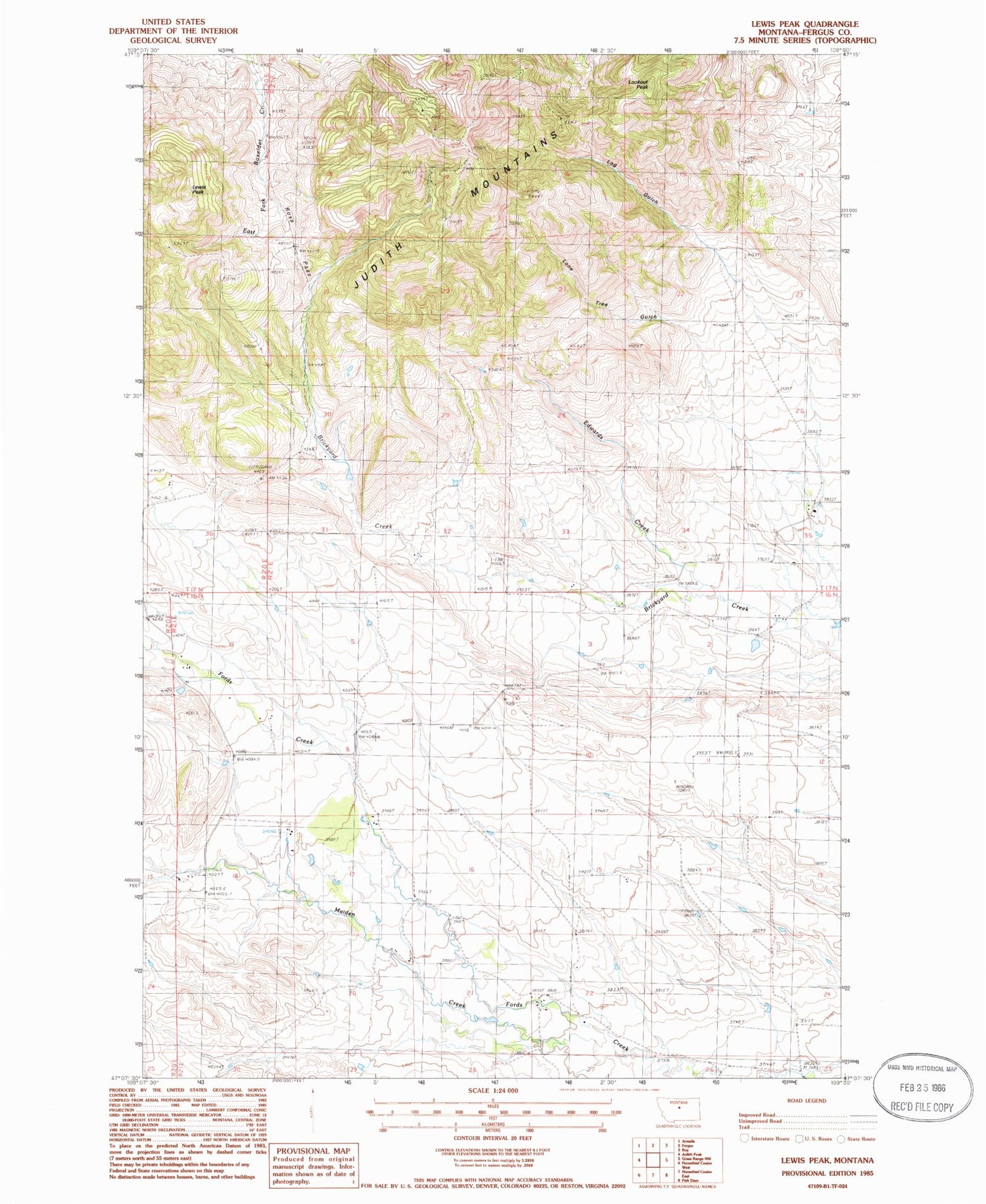 Classic USGS Lewis Peak Montana 7.5'x7.5' Topo Map Image