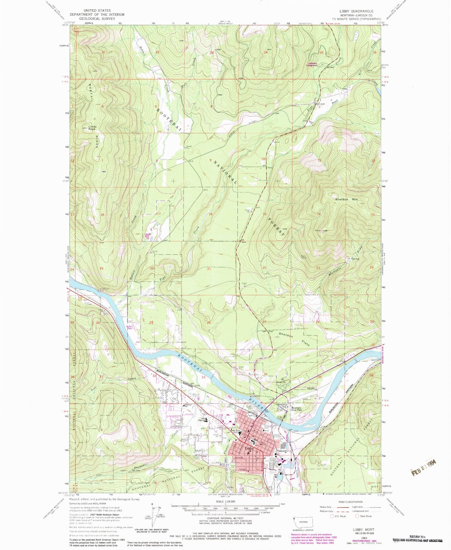 Classic USGS Libby Montana 7.5'x7.5' Topo Map Image