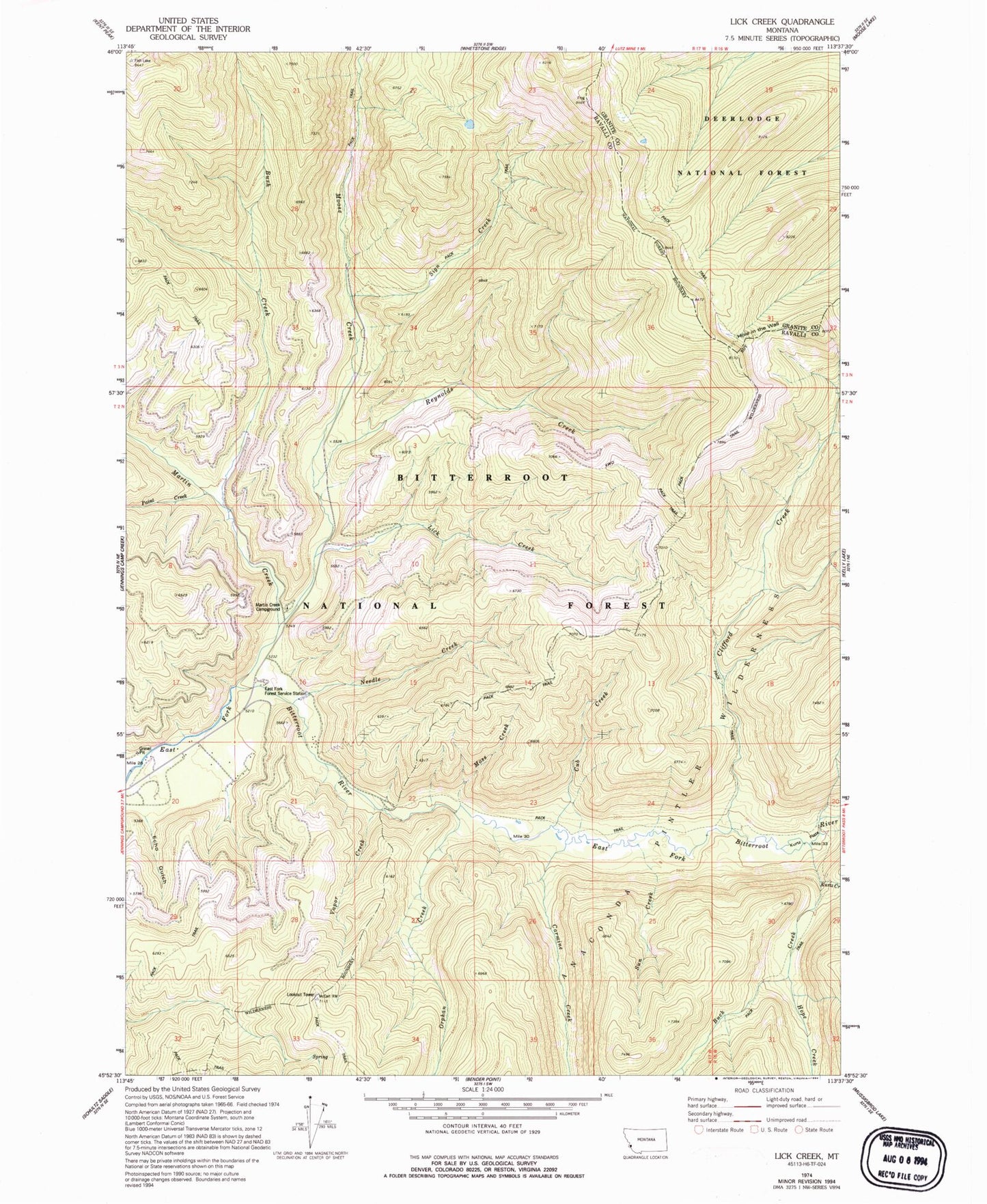 Classic USGS Lick Creek Montana 7.5'x7.5' Topo Map Image