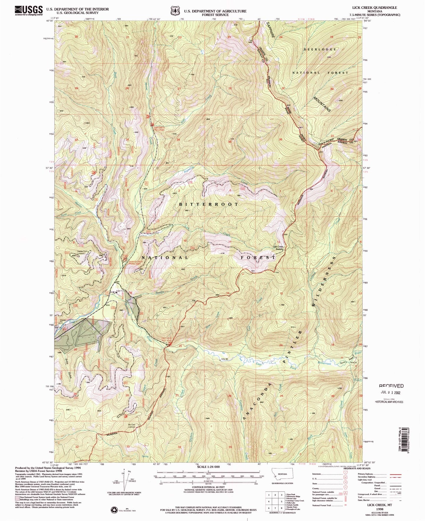Classic USGS Lick Creek Montana 7.5'x7.5' Topo Map Image