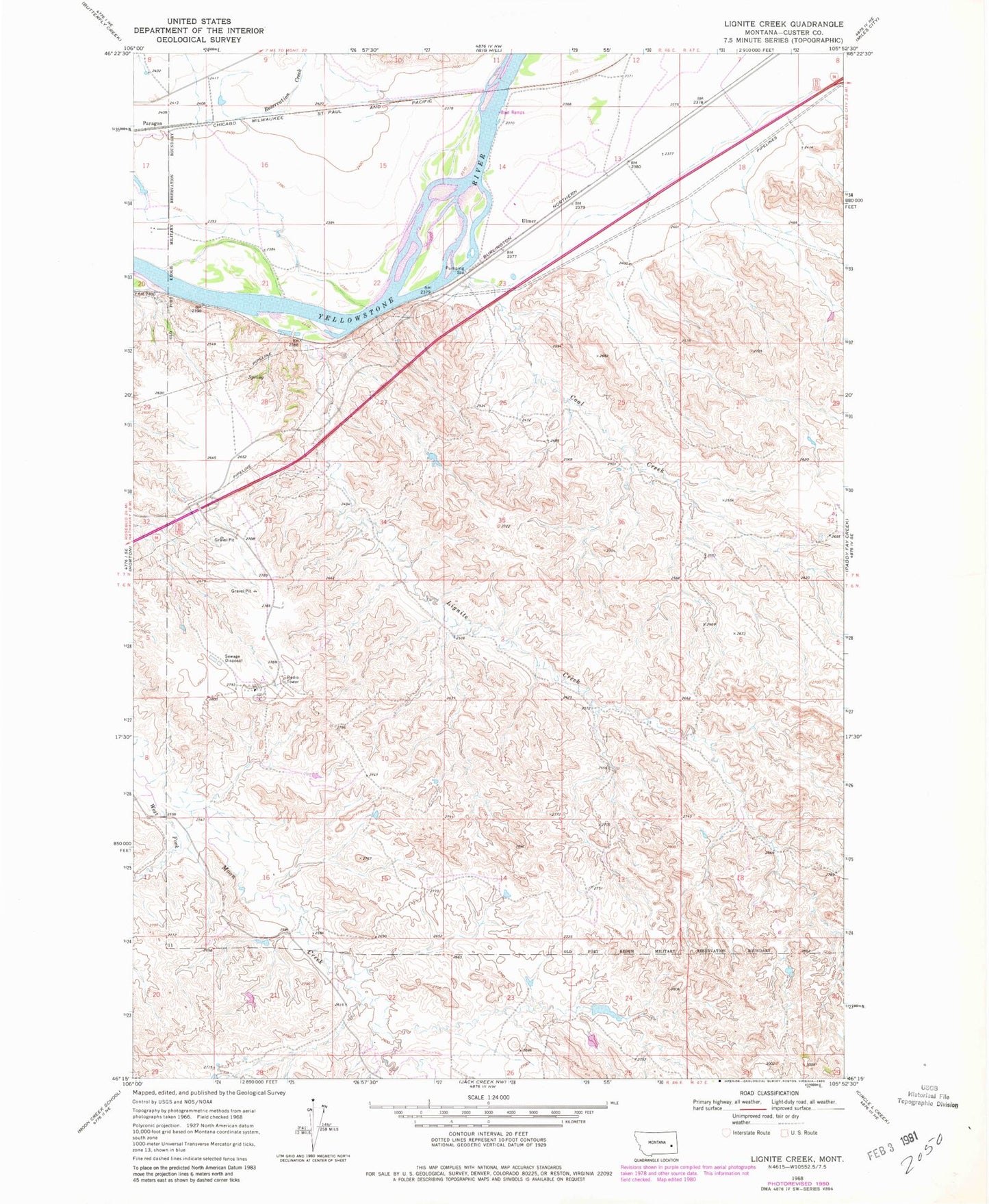 Classic USGS Lignite Creek Montana 7.5'x7.5' Topo Map Image