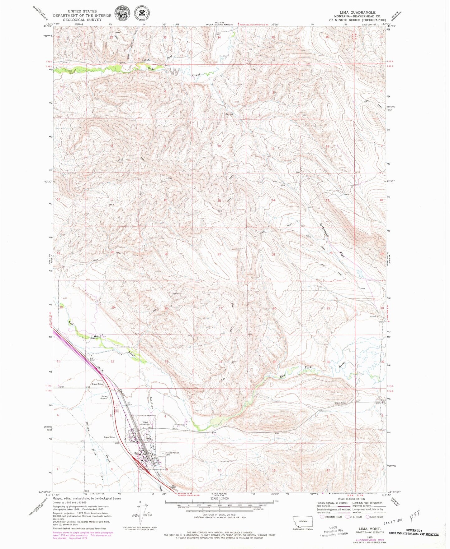 Classic USGS Lima Montana 7.5'x7.5' Topo Map Image