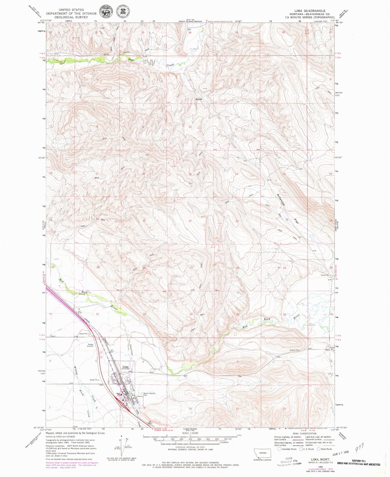Classic USGS Lima Montana 7.5'x7.5' Topo Map Image