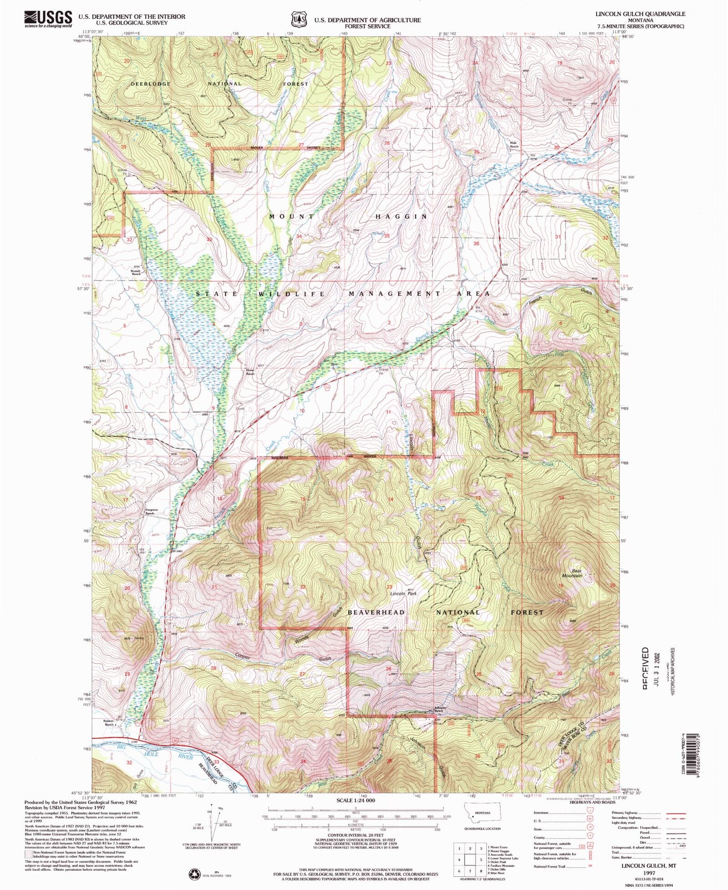 Classic USGS Lincoln Gulch Montana 7.5'x7.5' Topo Map Image