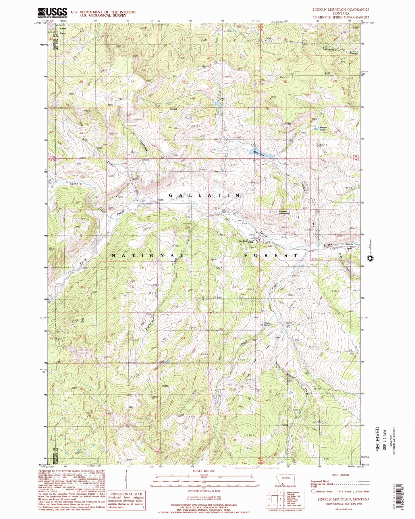 Classic USGS Lincoln Mountain Montana 7.5'x7.5' Topo Map Image