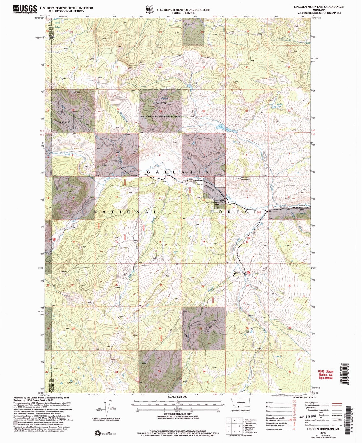 Classic USGS Lincoln Mountain Montana 7.5'x7.5' Topo Map Image
