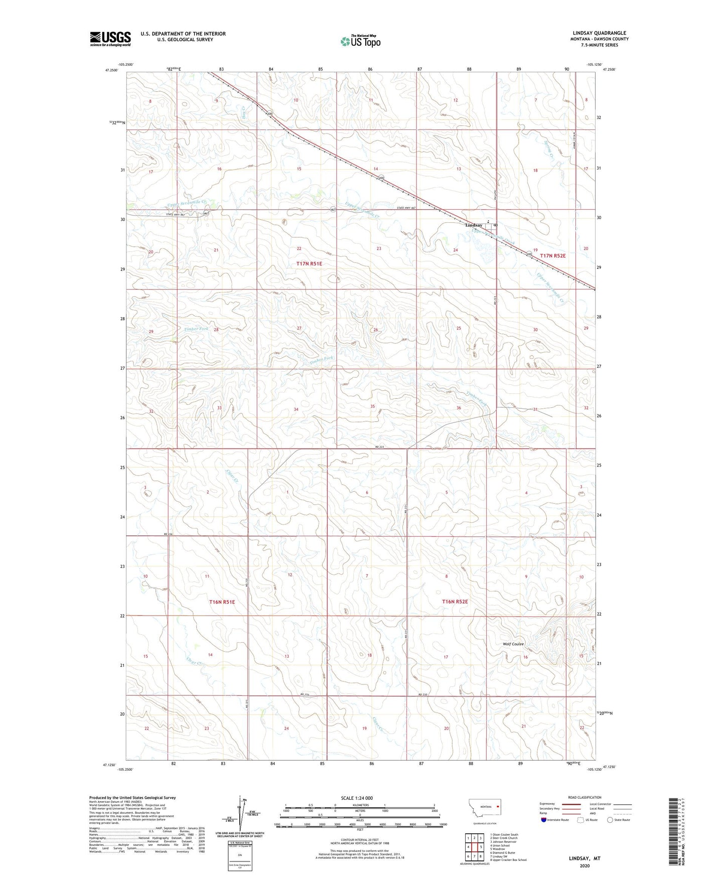 Lindsay Montana US Topo Map Image
