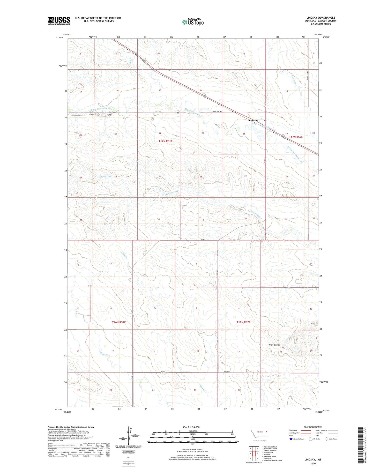 Lindsay Montana US Topo Map Image