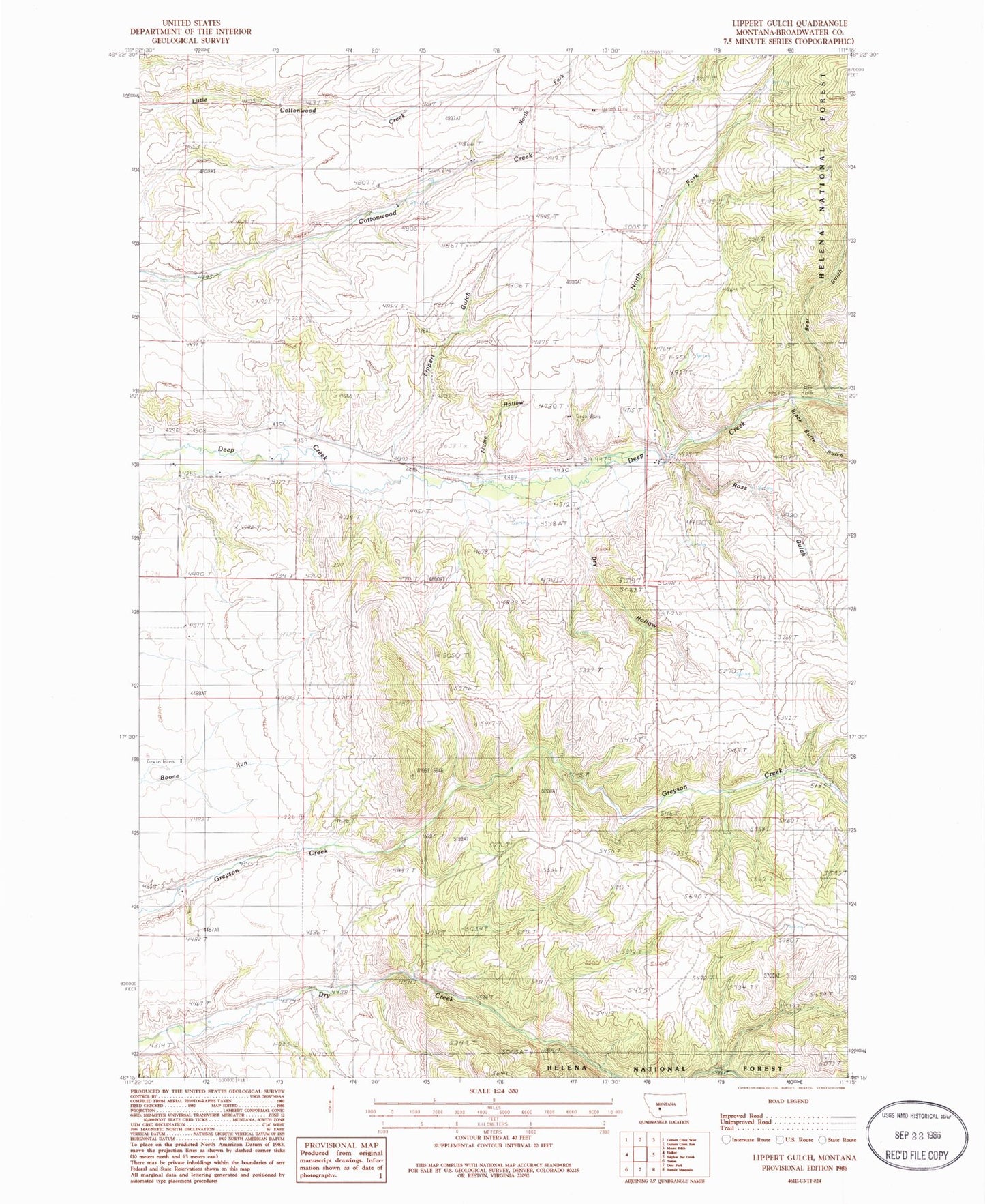 Classic USGS Lippert Gulch Montana 7.5'x7.5' Topo Map Image