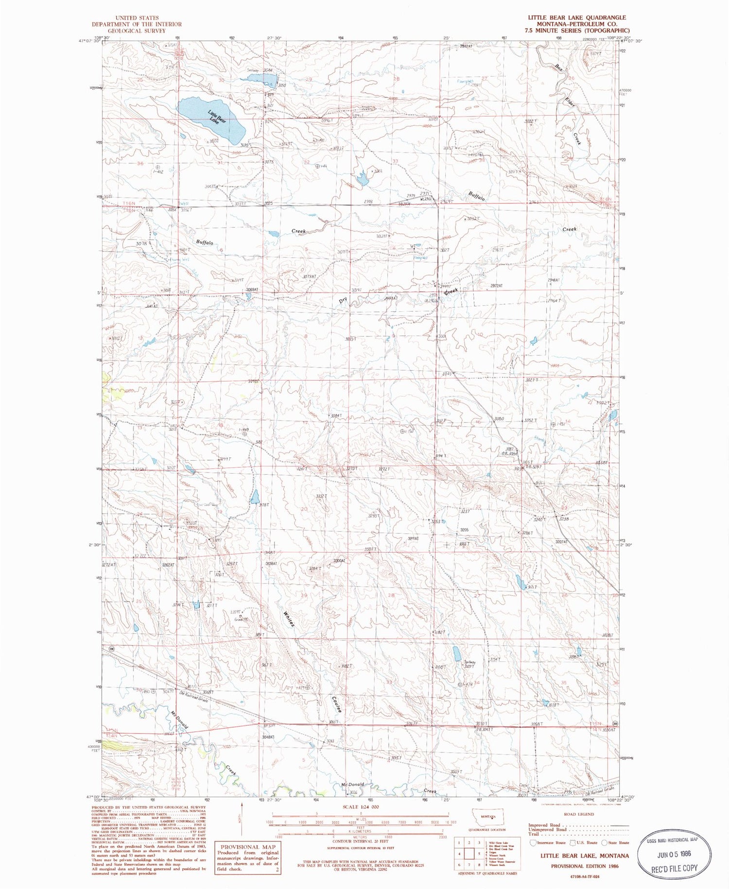 Classic USGS Little Bear Lake Montana 7.5'x7.5' Topo Map Image