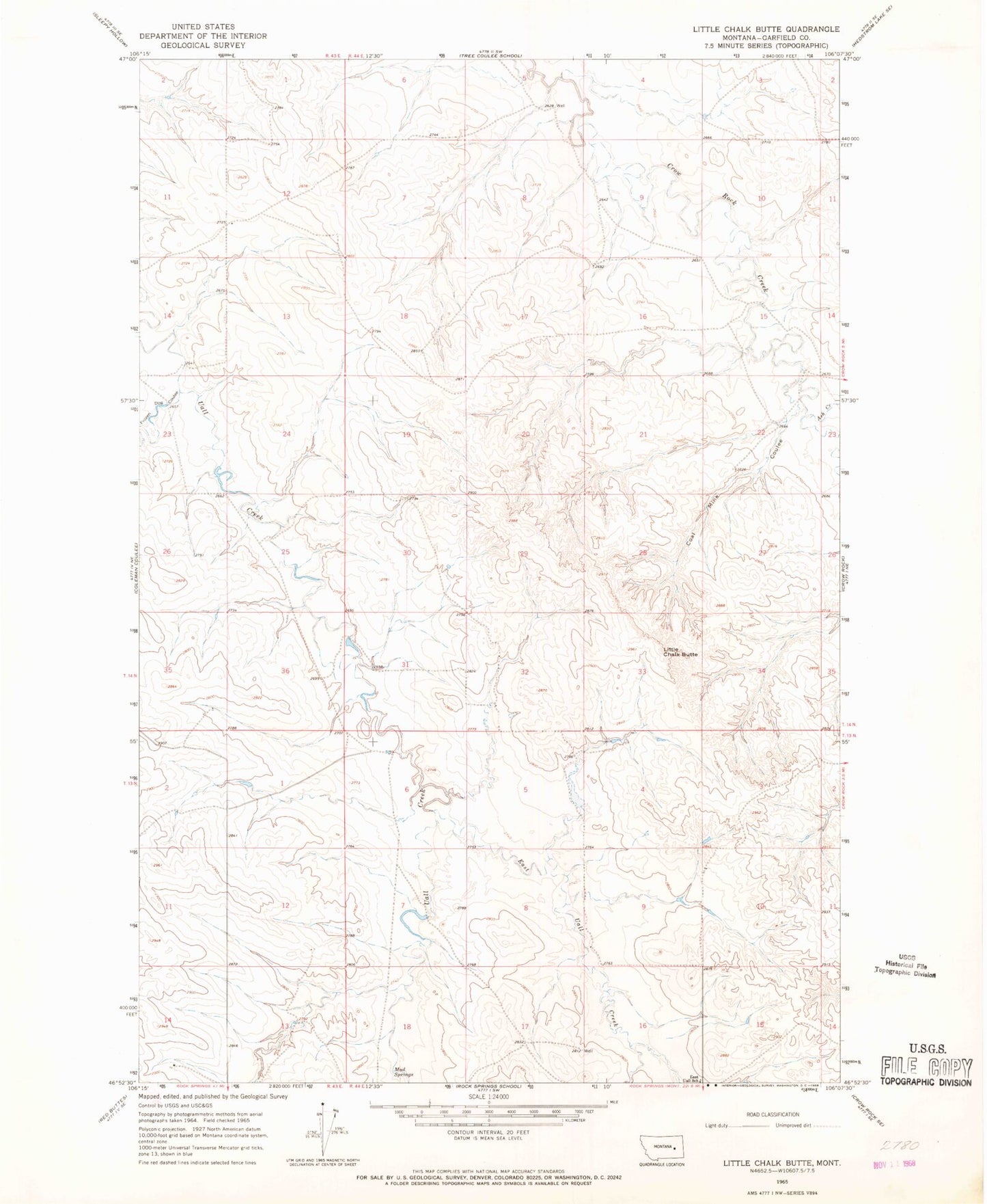 Classic USGS Little Chalk Butte Montana 7.5'x7.5' Topo Map Image