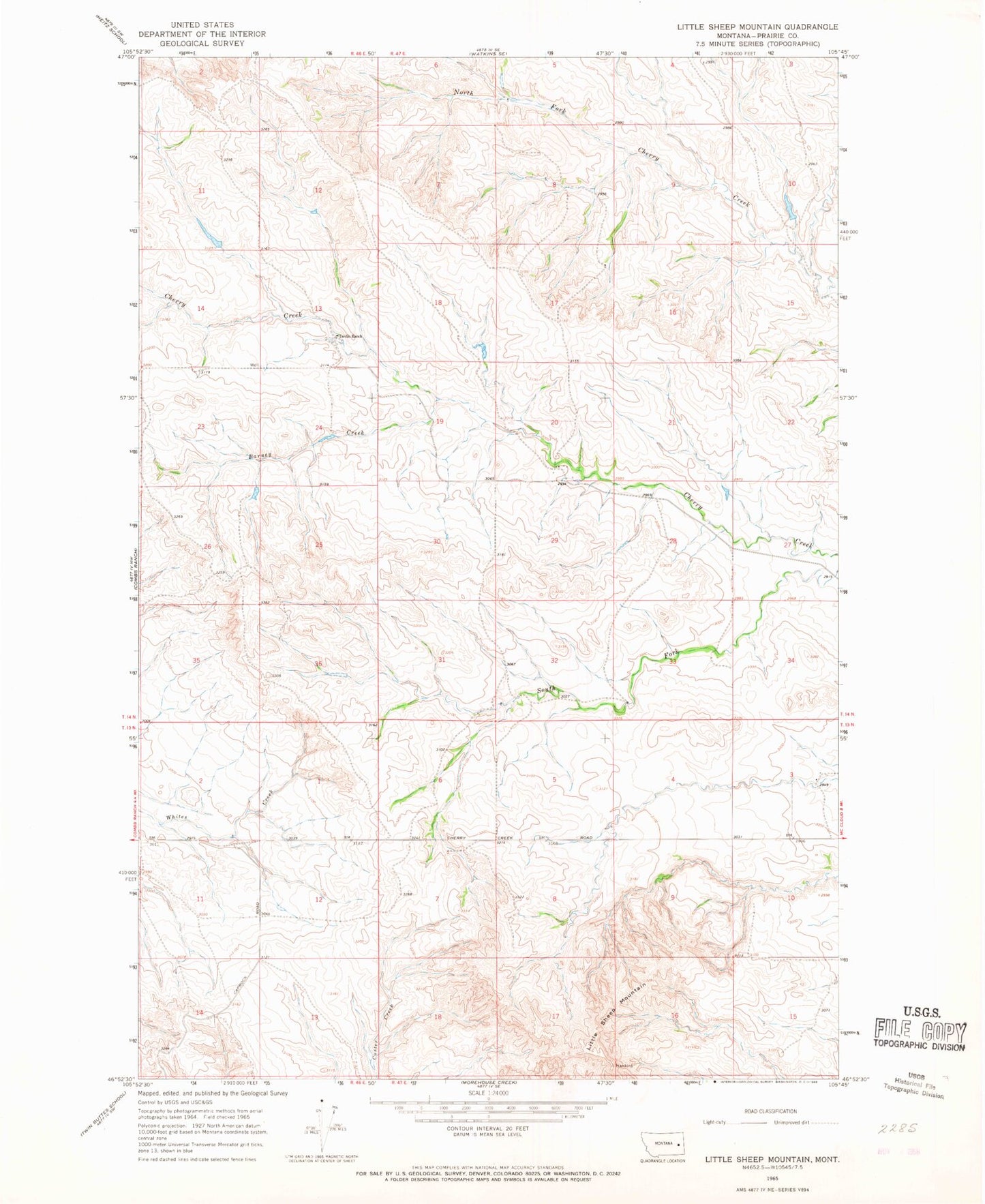 Classic USGS Little Sheep Mountain Montana 7.5'x7.5' Topo Map Image