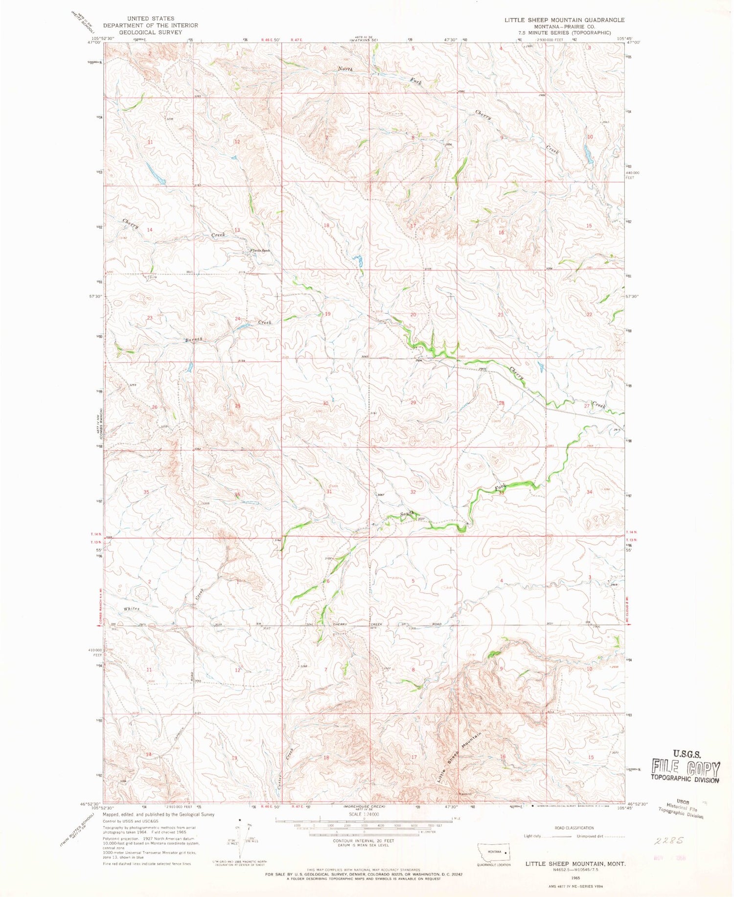 Classic USGS Little Sheep Mountain Montana 7.5'x7.5' Topo Map Image