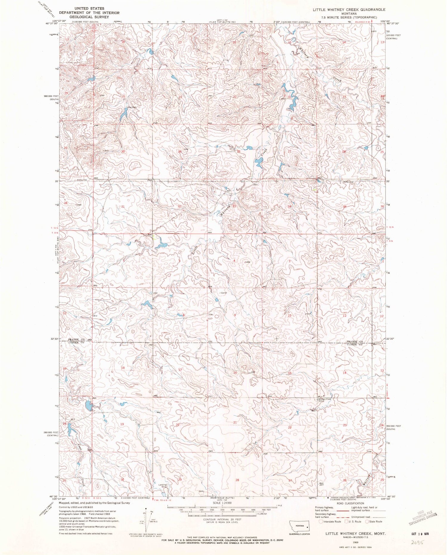 Classic USGS Little Whitney Creek Montana 7.5'x7.5' Topo Map Image