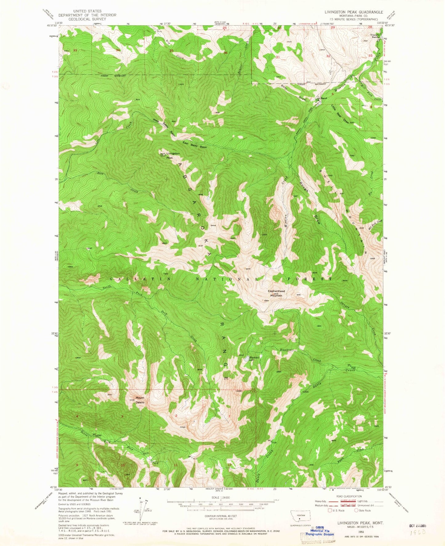 Classic USGS Livingston Peak Montana 7.5'x7.5' Topo Map Image
