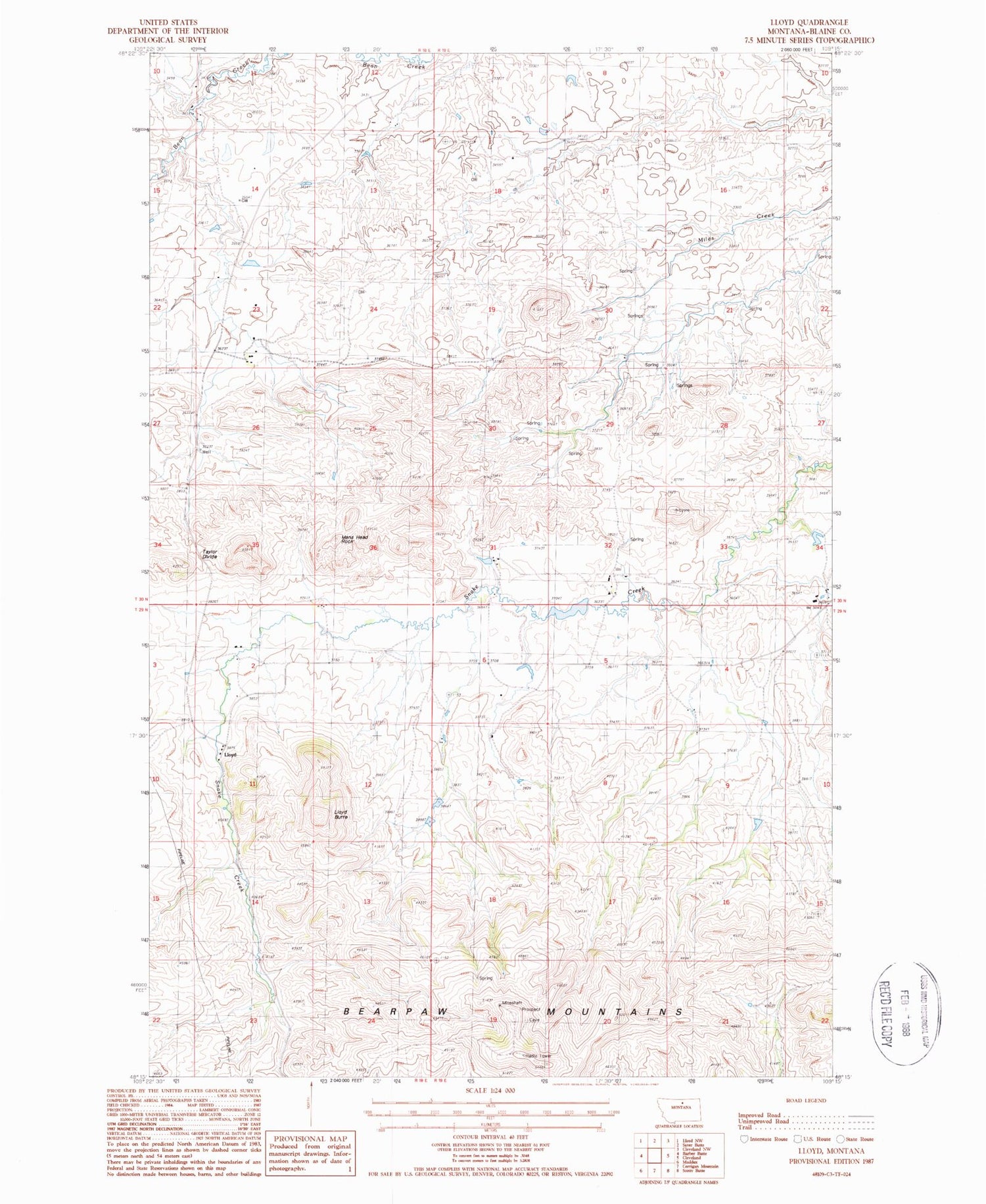 Classic USGS Lloyd Montana 7.5'x7.5' Topo Map Image