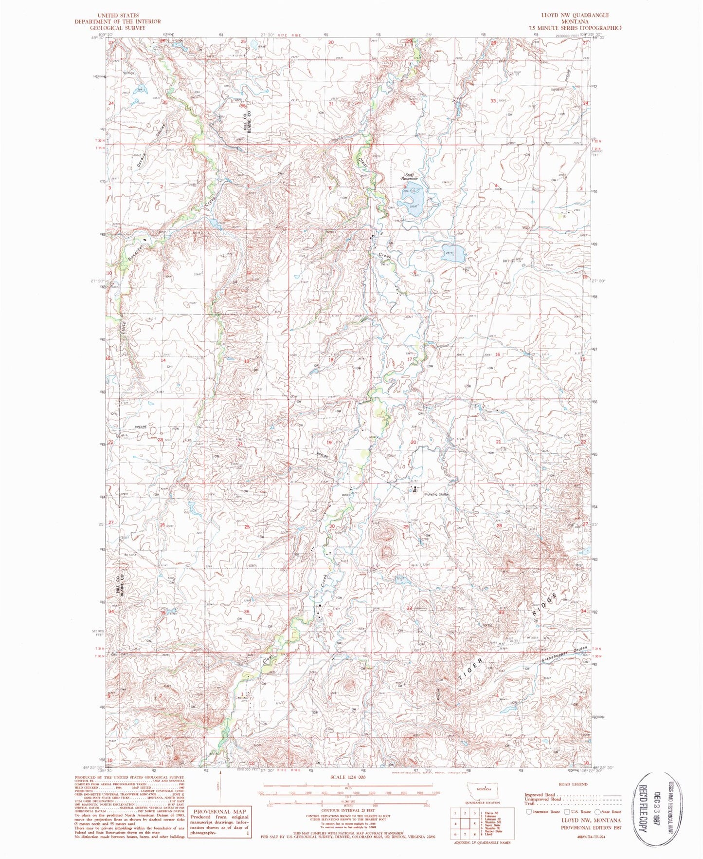 Classic USGS Lloyd NW Montana 7.5'x7.5' Topo Map Image