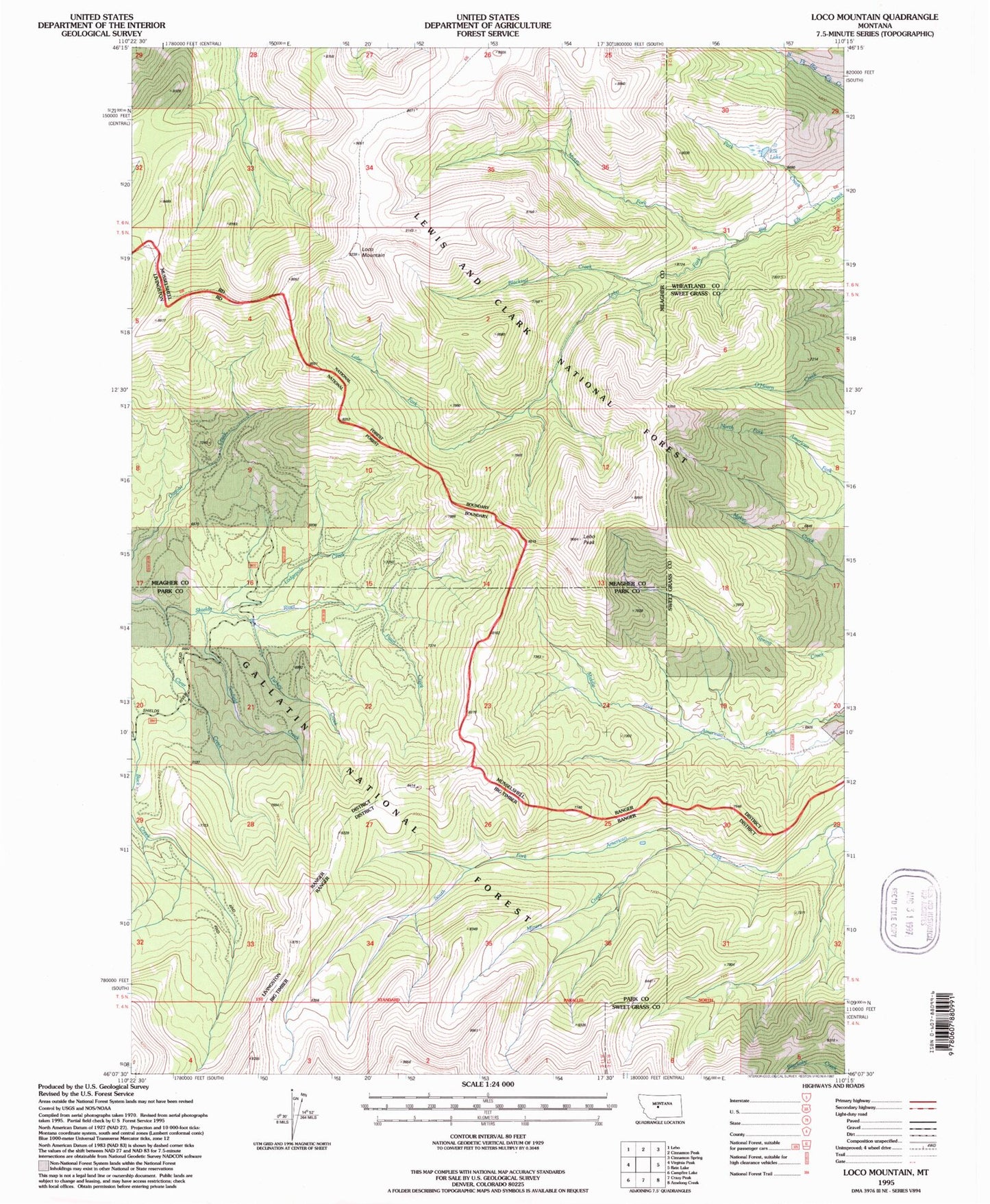 Classic USGS Loco Mountain Montana 7.5'x7.5' Topo Map Image