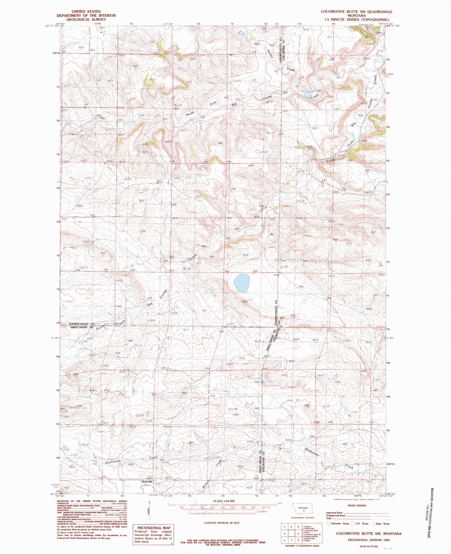 Classic USGS Locomotive Butte SW Montana 7.5'x7.5' Topo Map Image