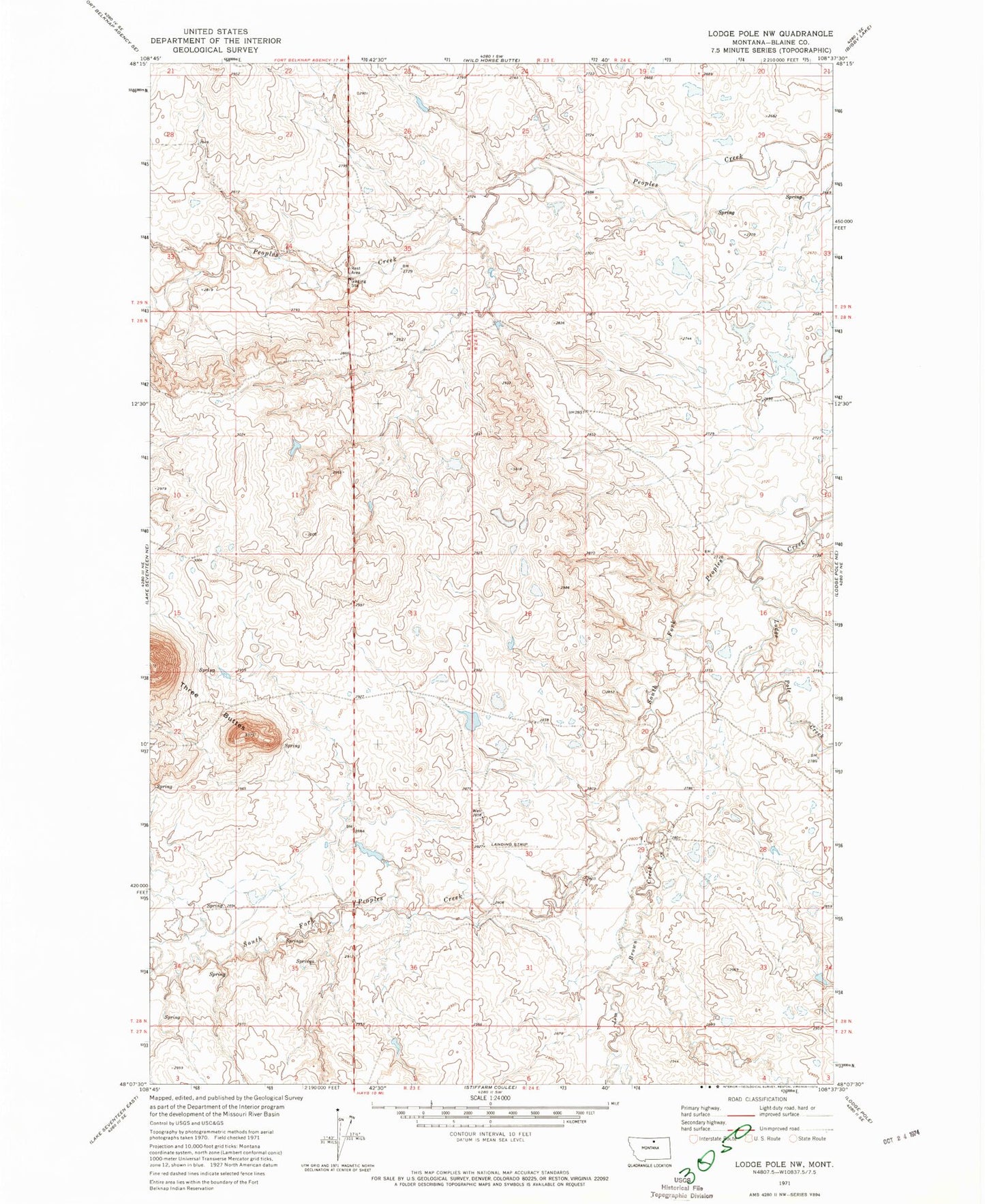 Classic USGS Lodge Pole NW Montana 7.5'x7.5' Topo Map Image