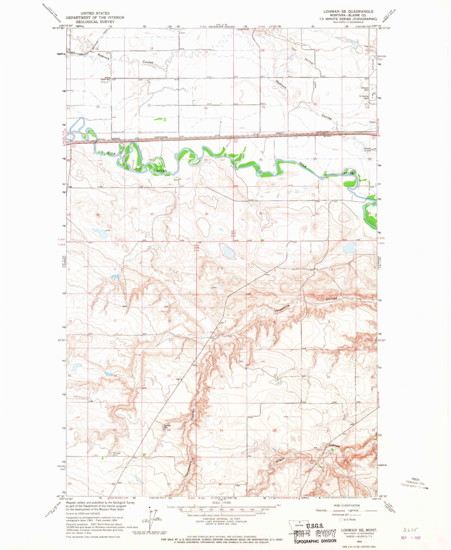 Classic USGS Lohman SE Montana 7.5'x7.5' Topo Map Image