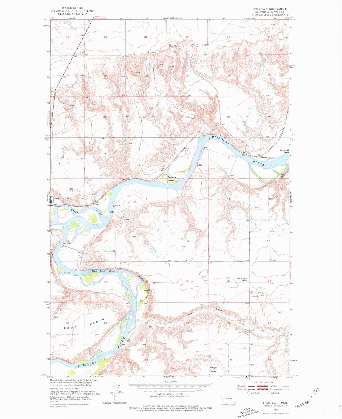 Classic USGS Loma East Montana 7.5'x7.5' Topo Map Image
