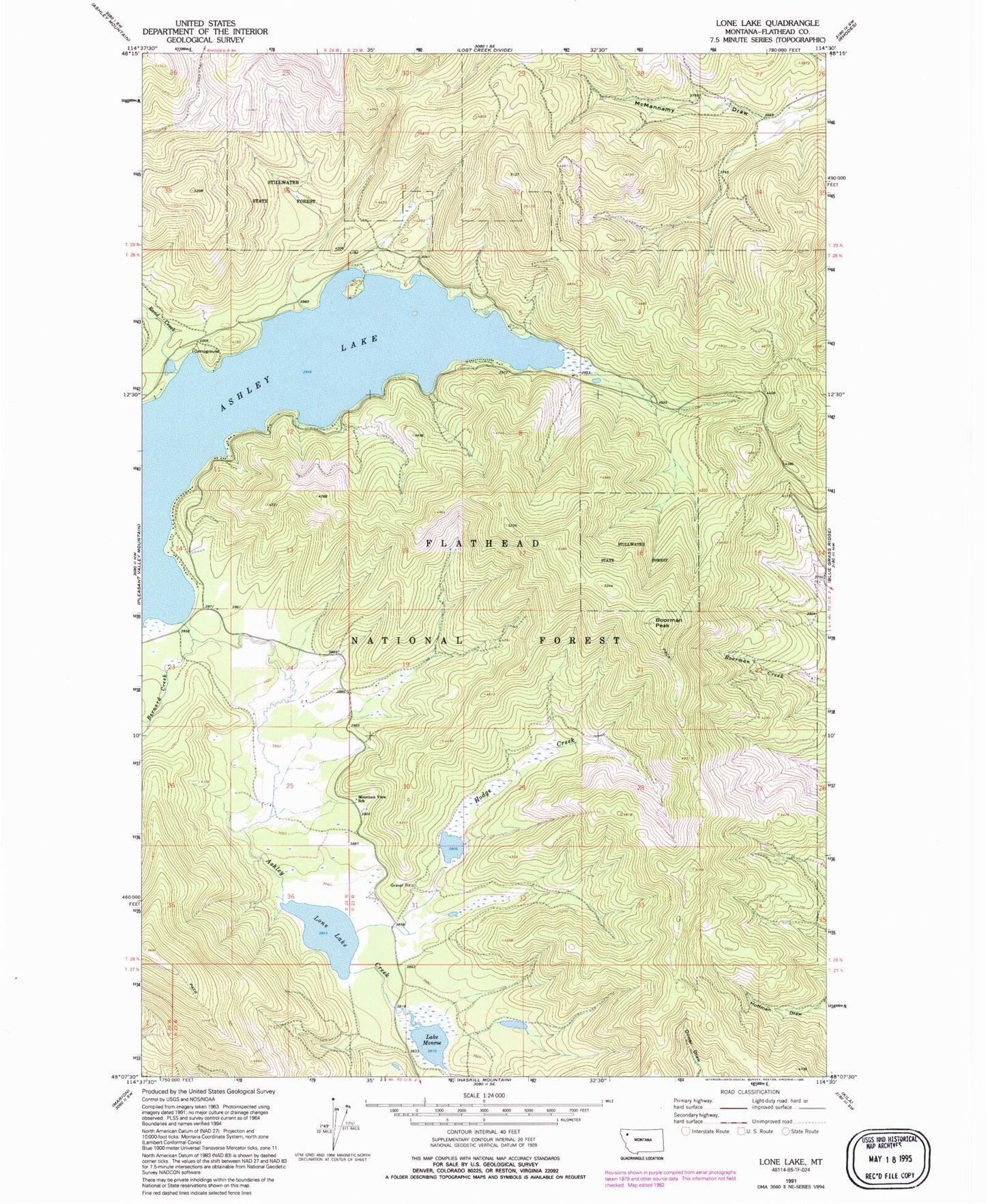 Classic USGS Lone Lake Montana 7.5'x7.5' Topo Map Image