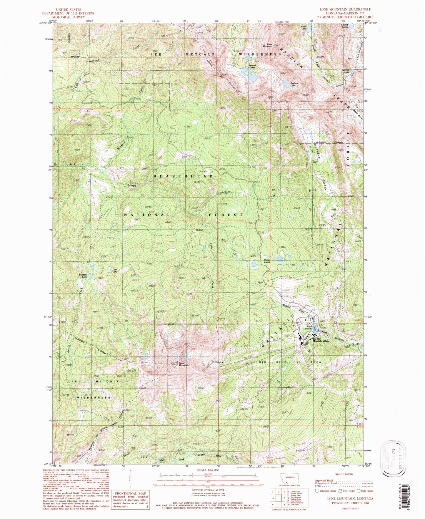 Classic USGS Lone Mountain Montana 7.5'x7.5' Topo Map Image
