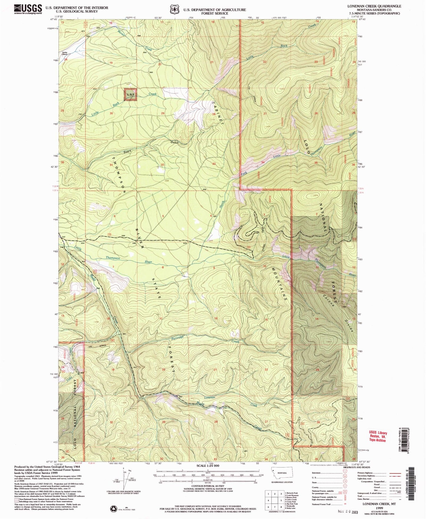 Classic USGS Loneman Creek Montana 7.5'x7.5' Topo Map Image
