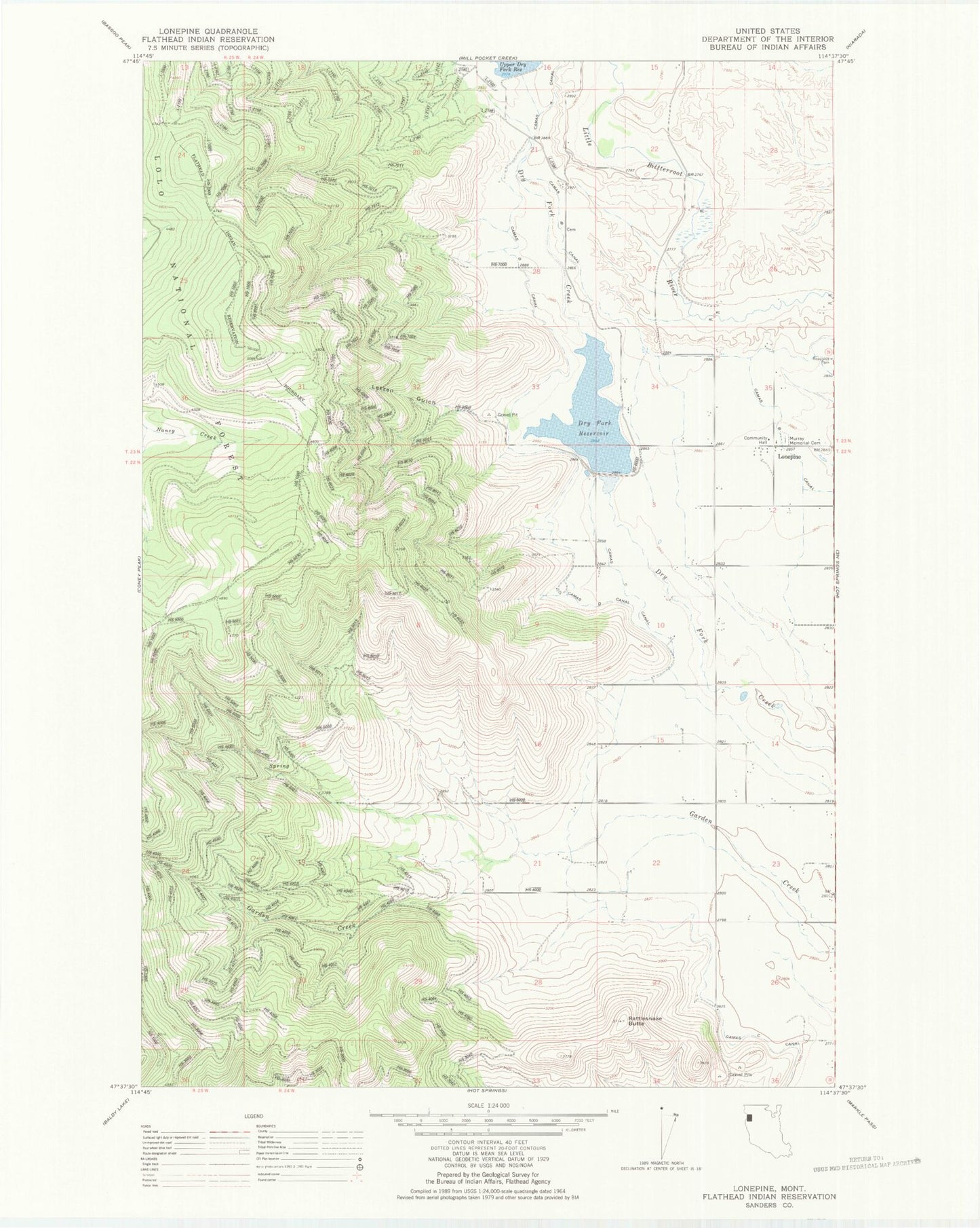 Classic USGS Lonepine Montana 7.5'x7.5' Topo Map Image