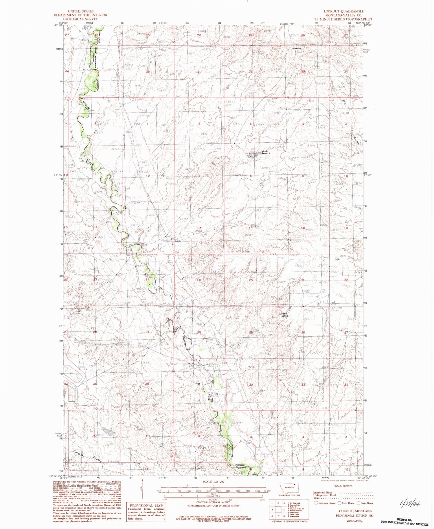 Classic USGS Lookout Montana 7.5'x7.5' Topo Map Image