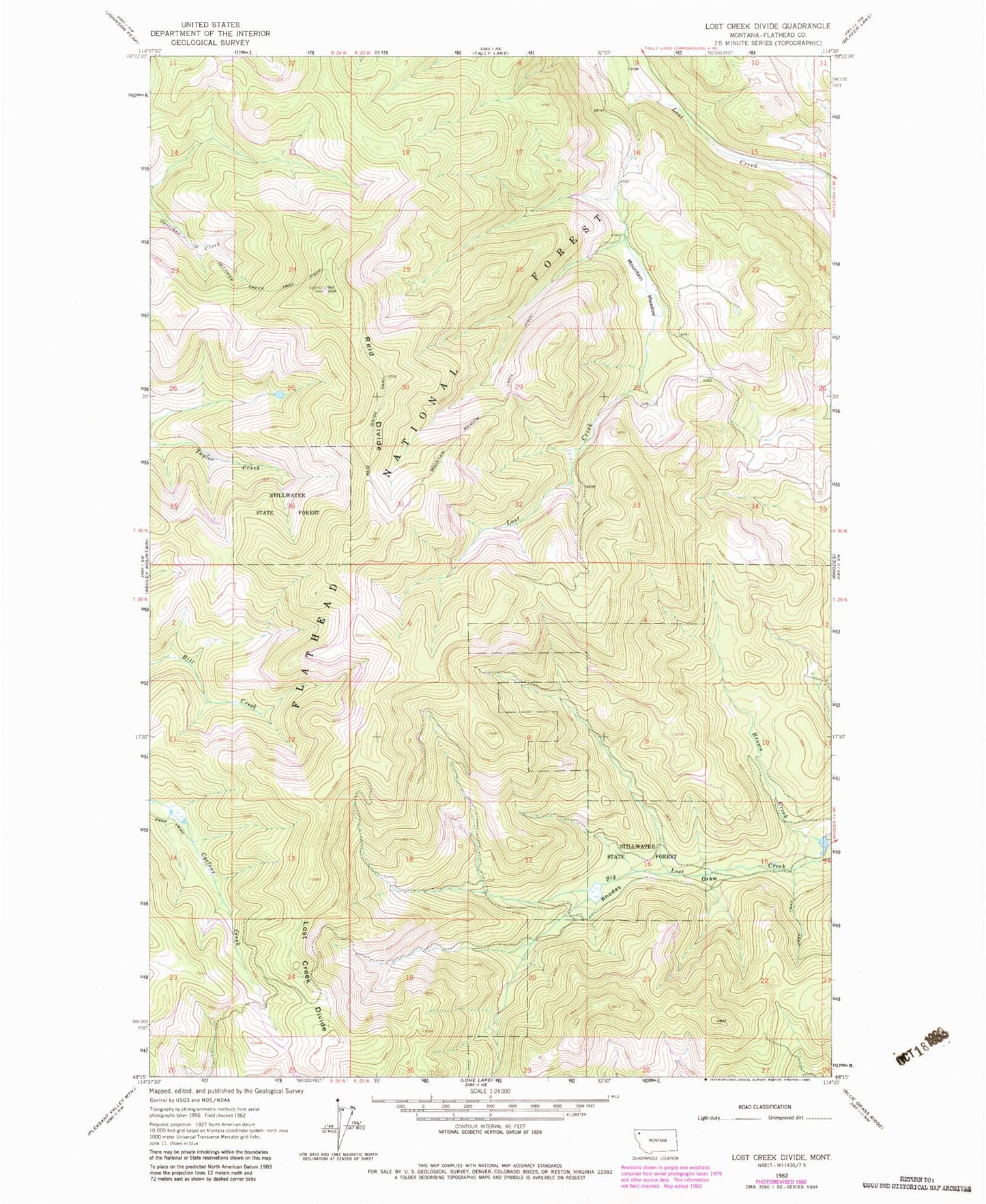 Classic USGS Lost Creek Divide Montana 7.5'x7.5' Topo Map Image