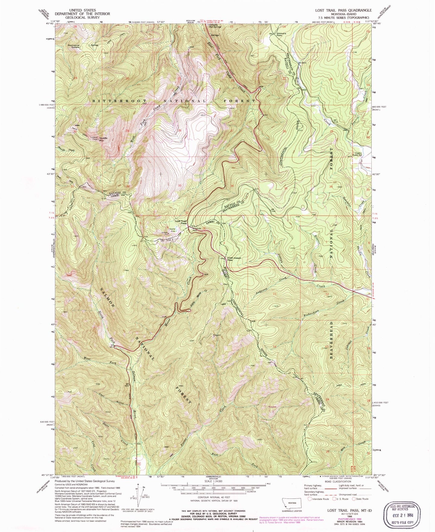 Classic USGS Lost Trail Pass Montana 7.5'x7.5' Topo Map Image