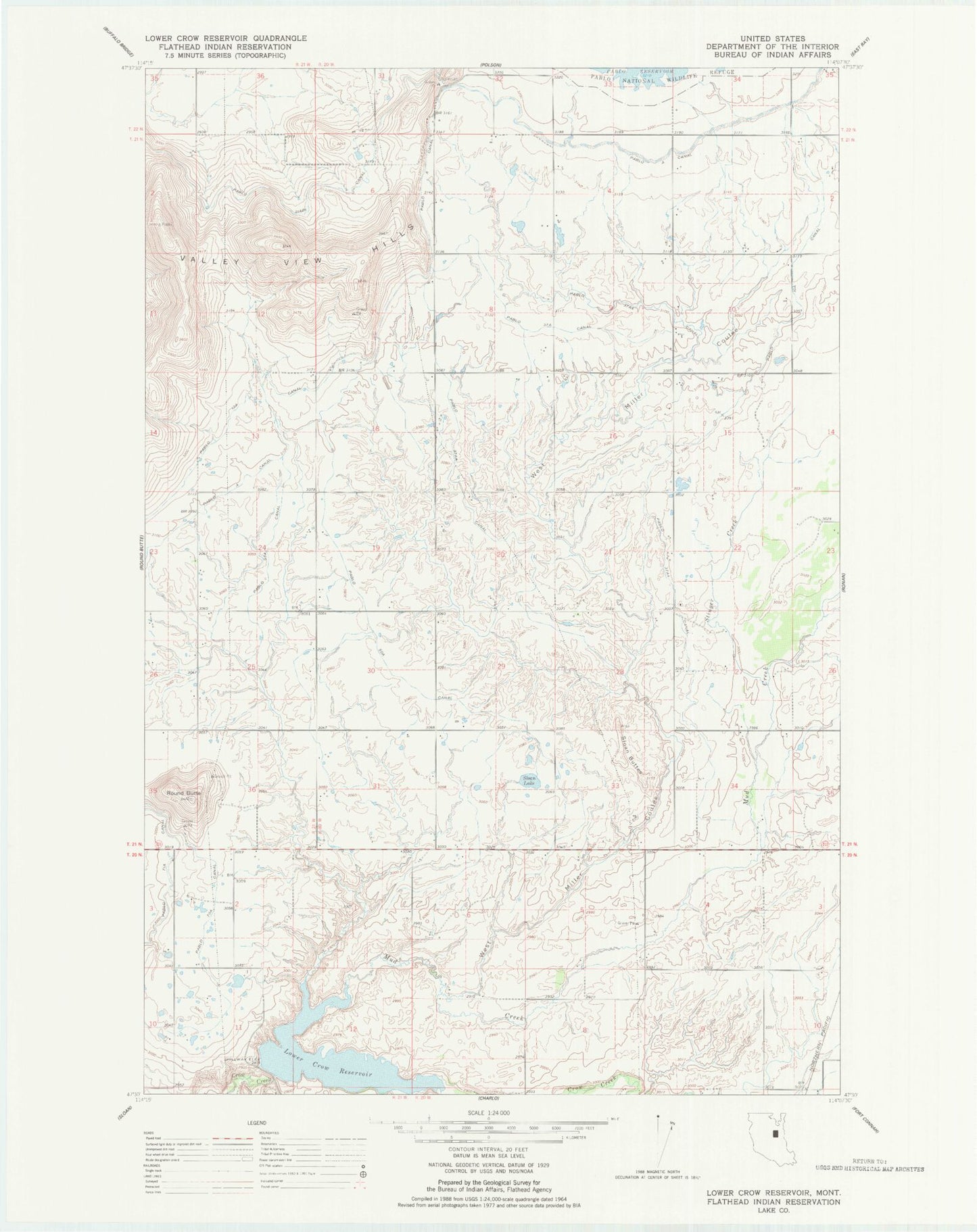 Classic USGS Lower Crow Reservoir Montana 7.5'x7.5' Topo Map Image