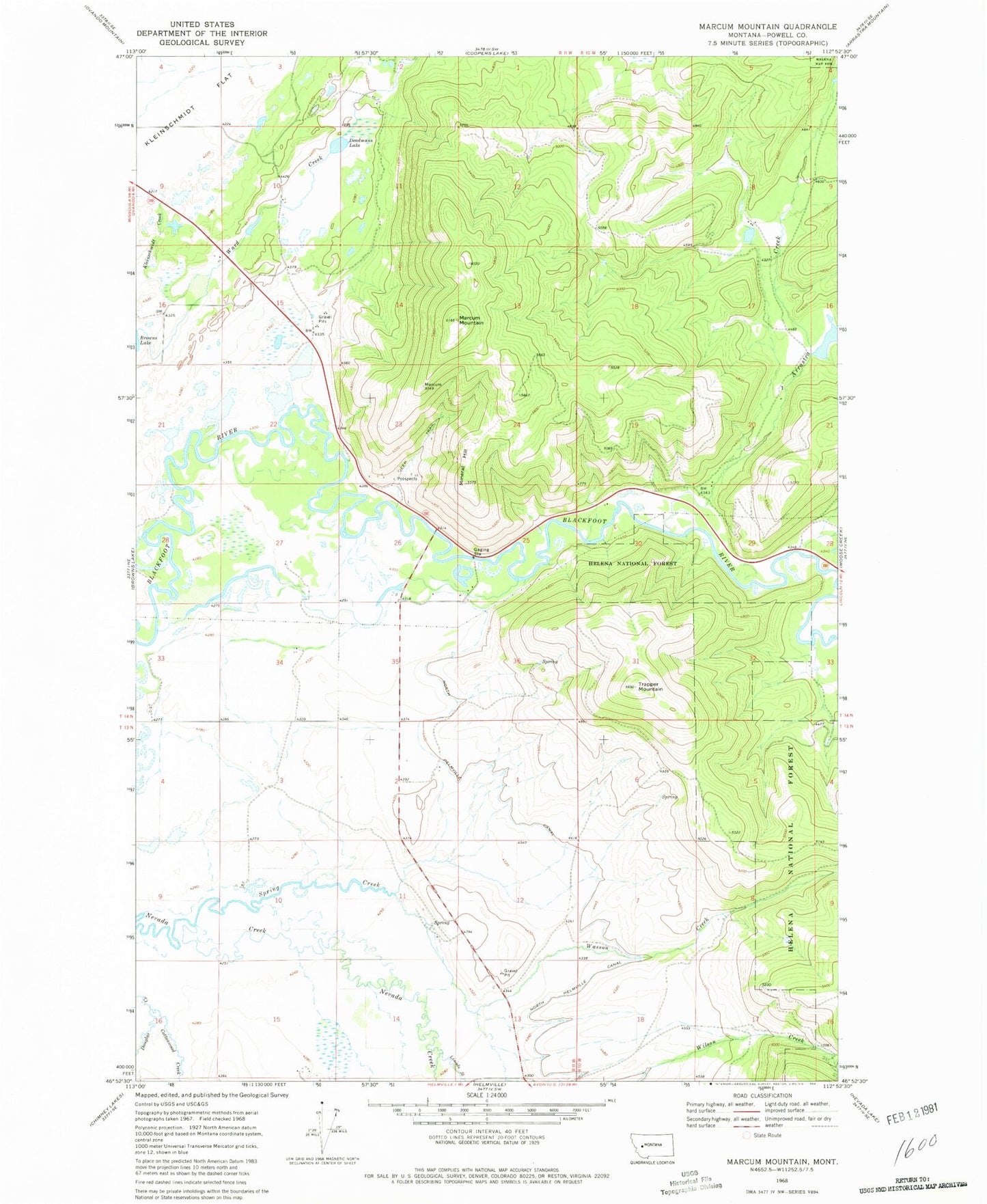Classic USGS Marcum Mountain Montana 7.5'x7.5' Topo Map Image