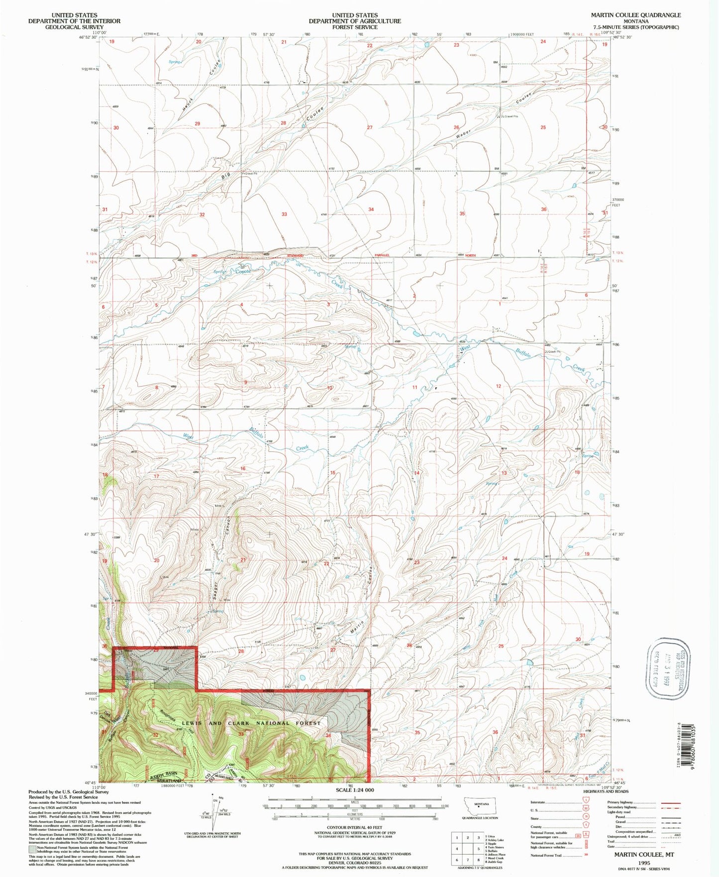Classic USGS Martin Coulee Montana 7.5'x7.5' Topo Map Image