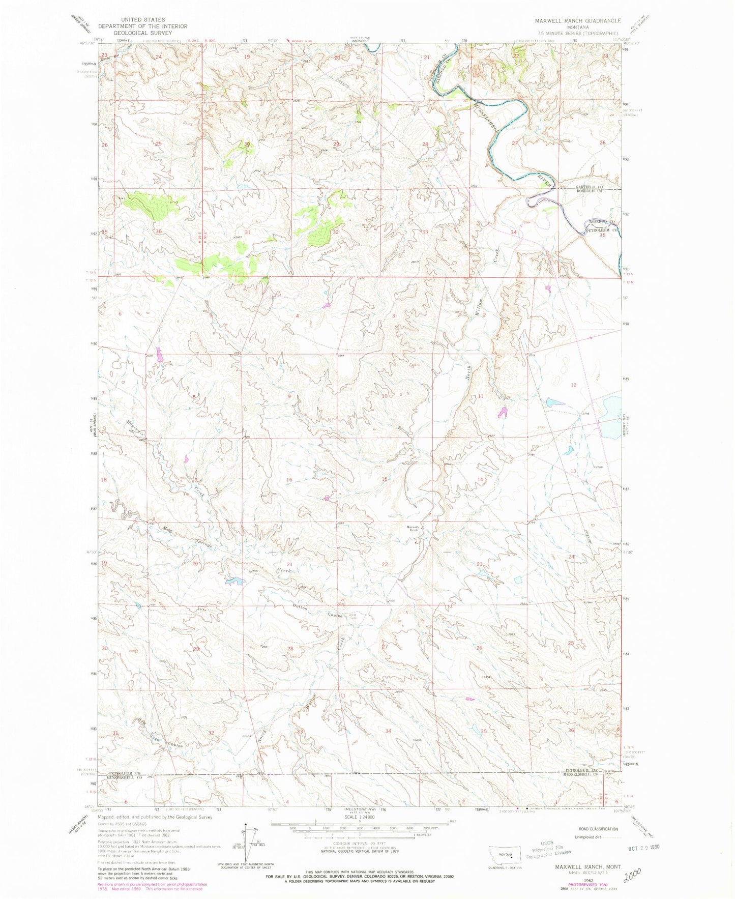 Classic USGS Maxwell Ranch Montana 7.5'x7.5' Topo Map Image