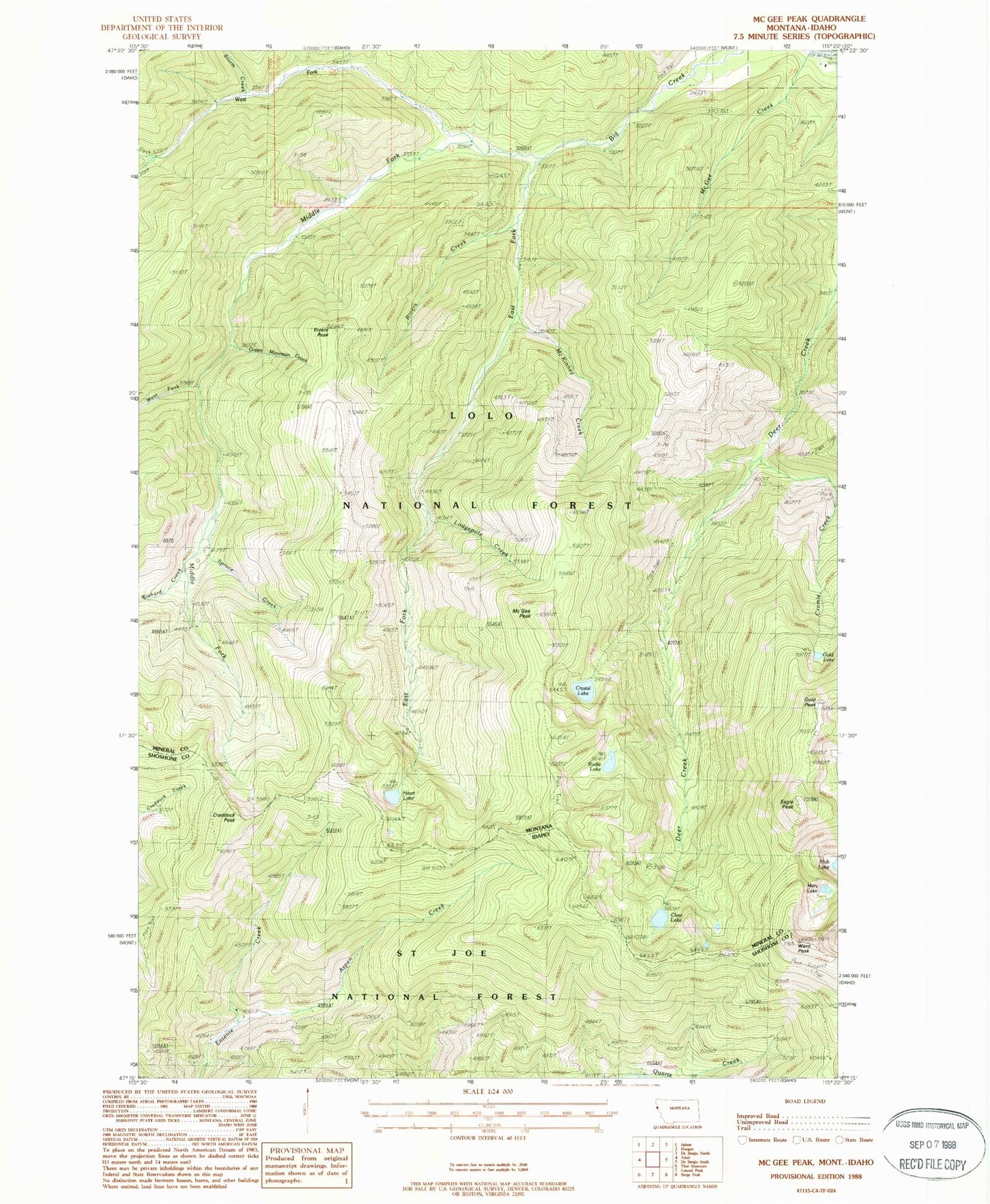 Classic USGS McGee Peak Montana 7.5'x7.5' Topo Map Image