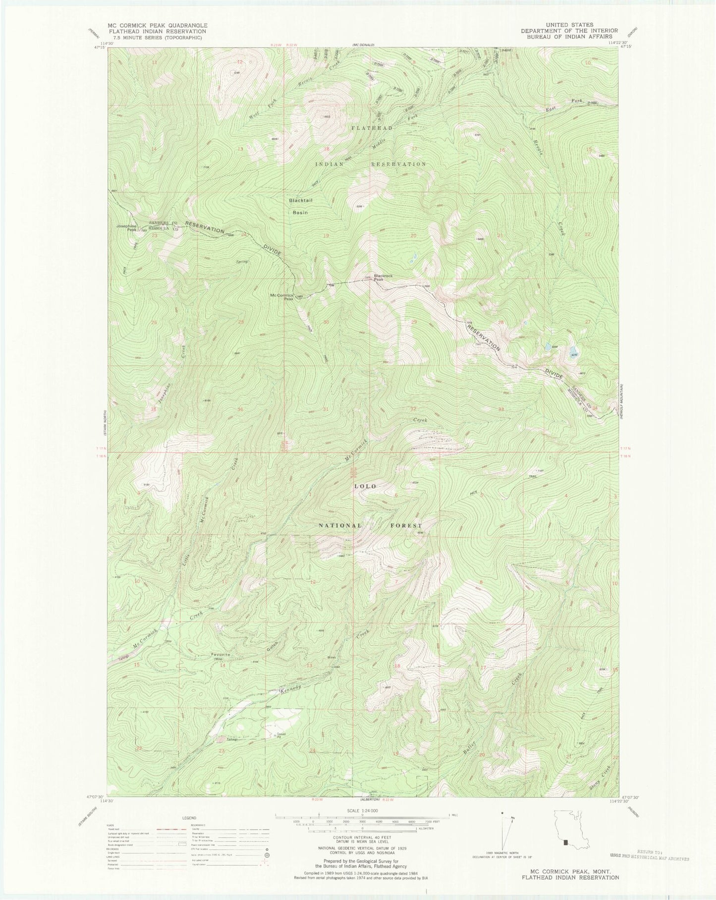 Classic USGS McCormick Peak Montana 7.5'x7.5' Topo Map Image