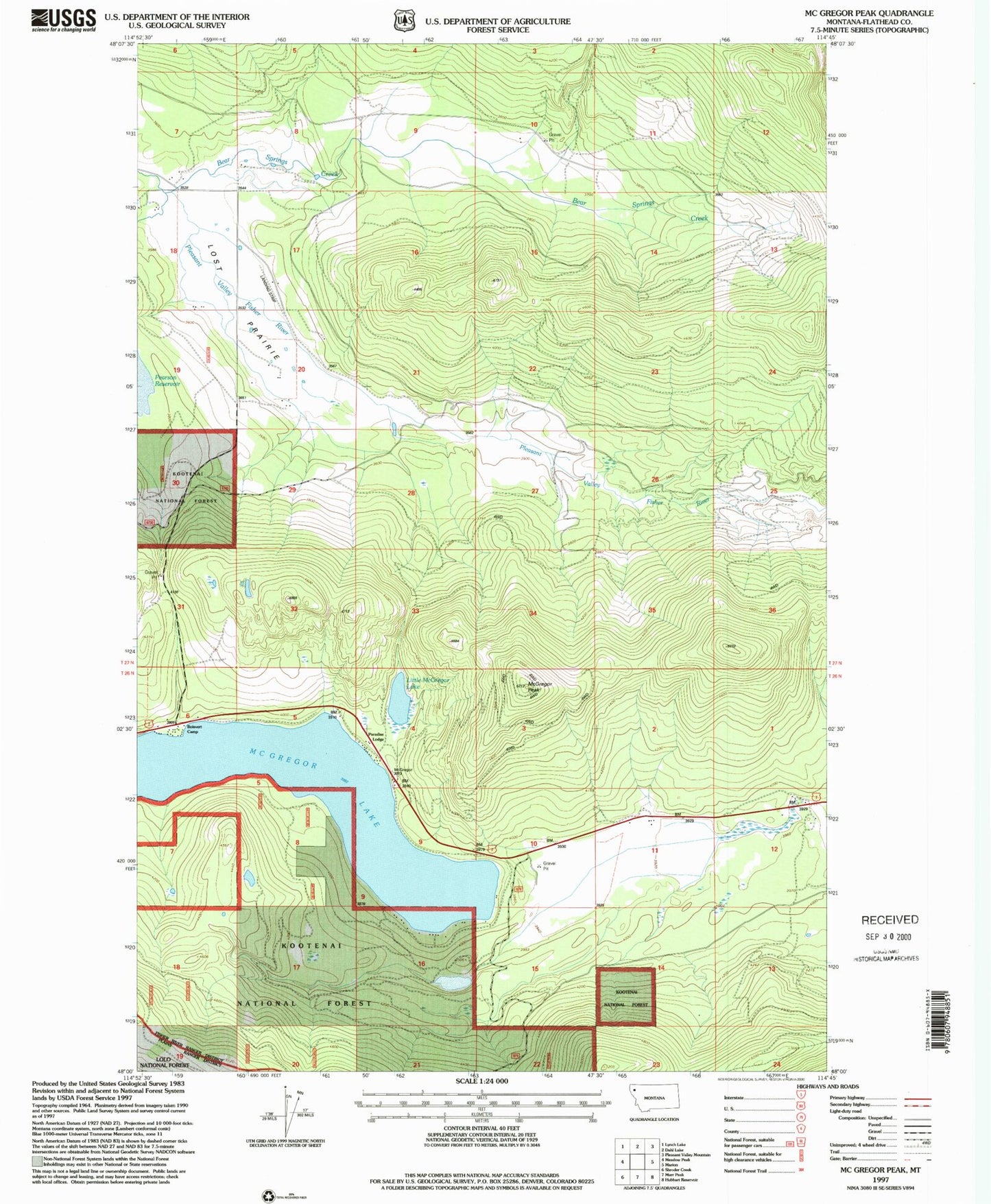 Classic USGS McGregor Peak Montana 7.5'x7.5' Topo Map Image