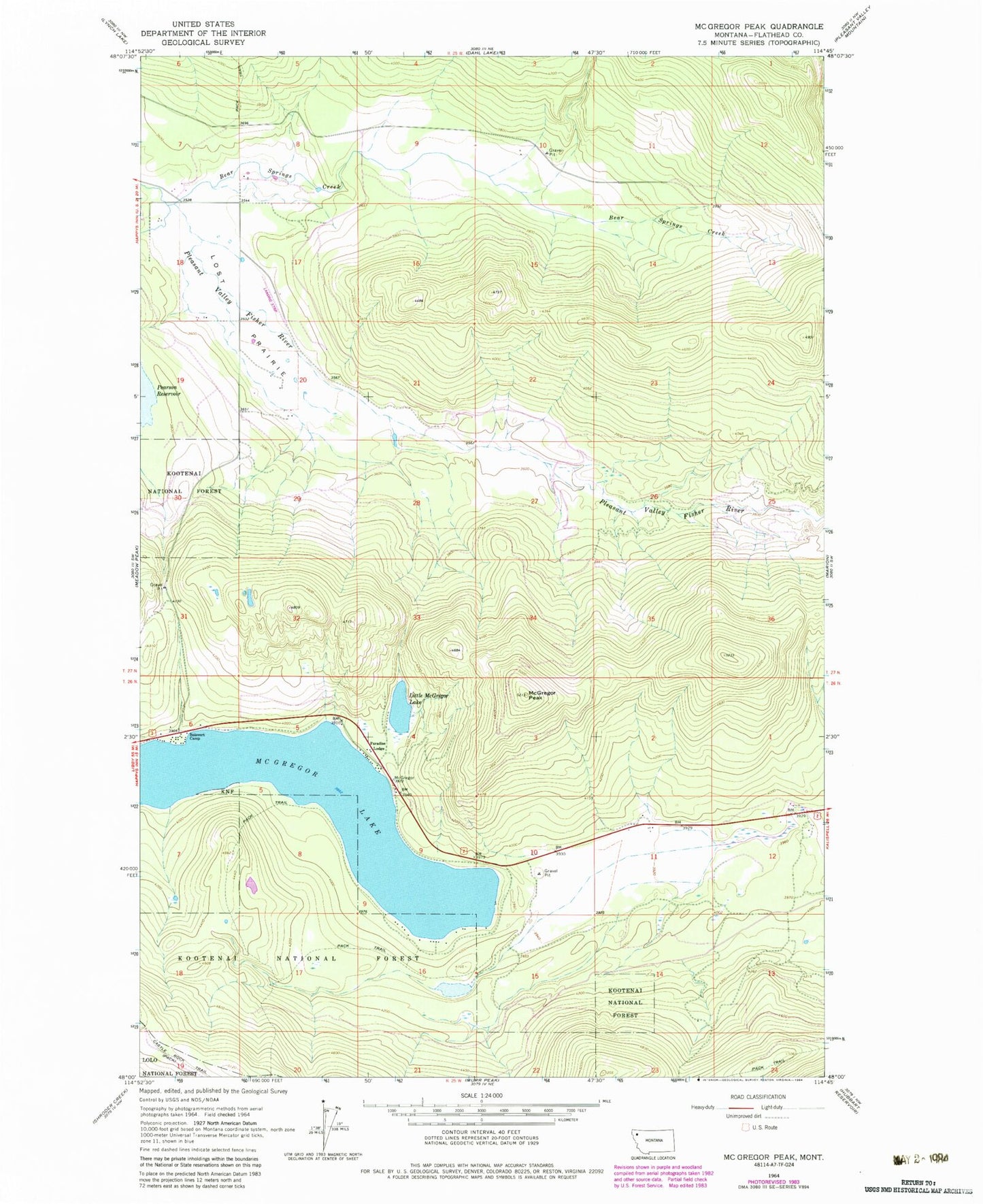 Classic USGS McGregor Peak Montana 7.5'x7.5' Topo Map Image