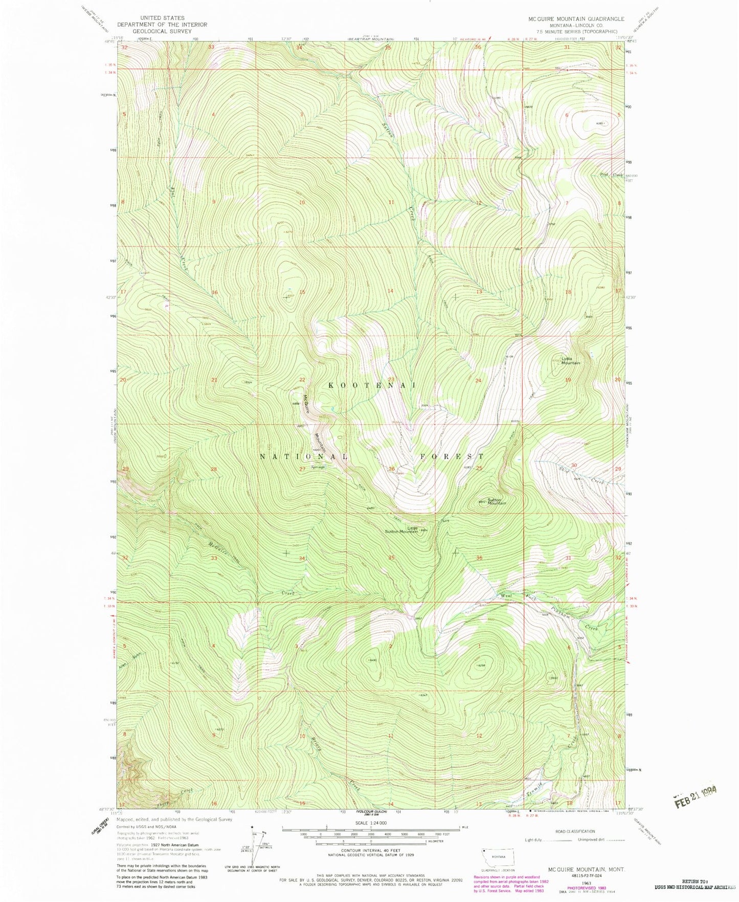 Classic USGS McGuire Mountain Montana 7.5'x7.5' Topo Map Image