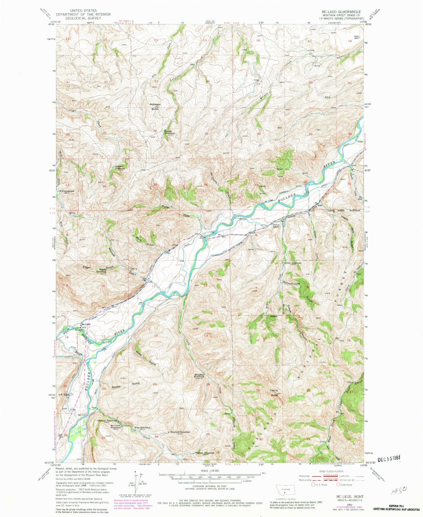 Classic USGS McLeod Montana 7.5'x7.5' Topo Map Image