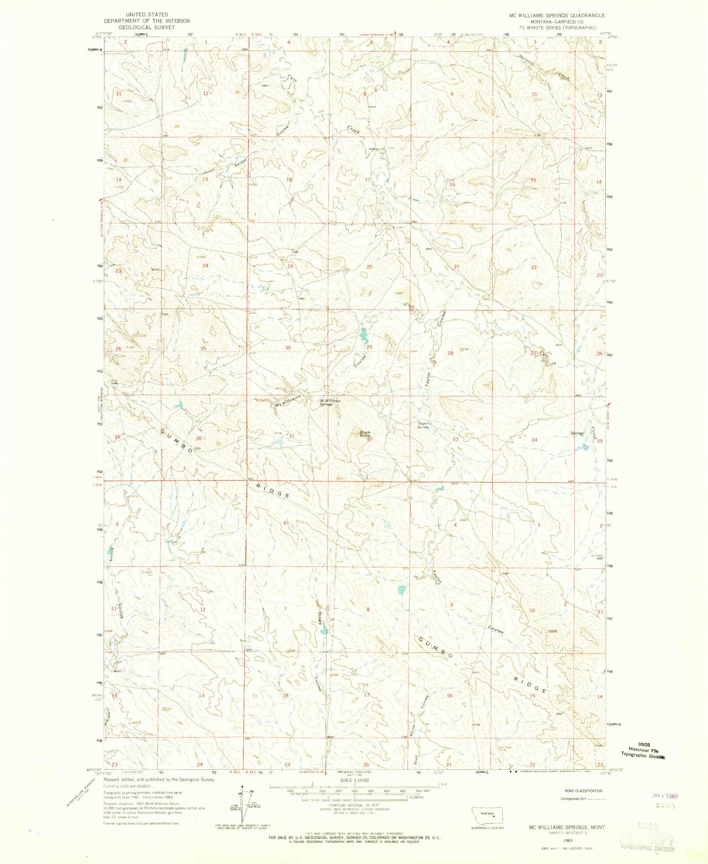 Classic USGS McWilliams Springs Montana 7.5'x7.5' Topo Map Image