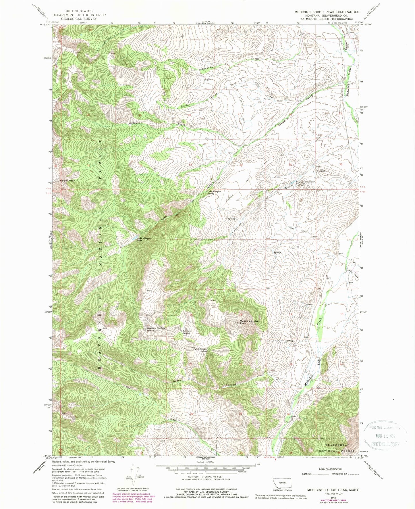 Classic USGS Medicine Lodge Peak Montana 7.5'x7.5' Topo Map Image