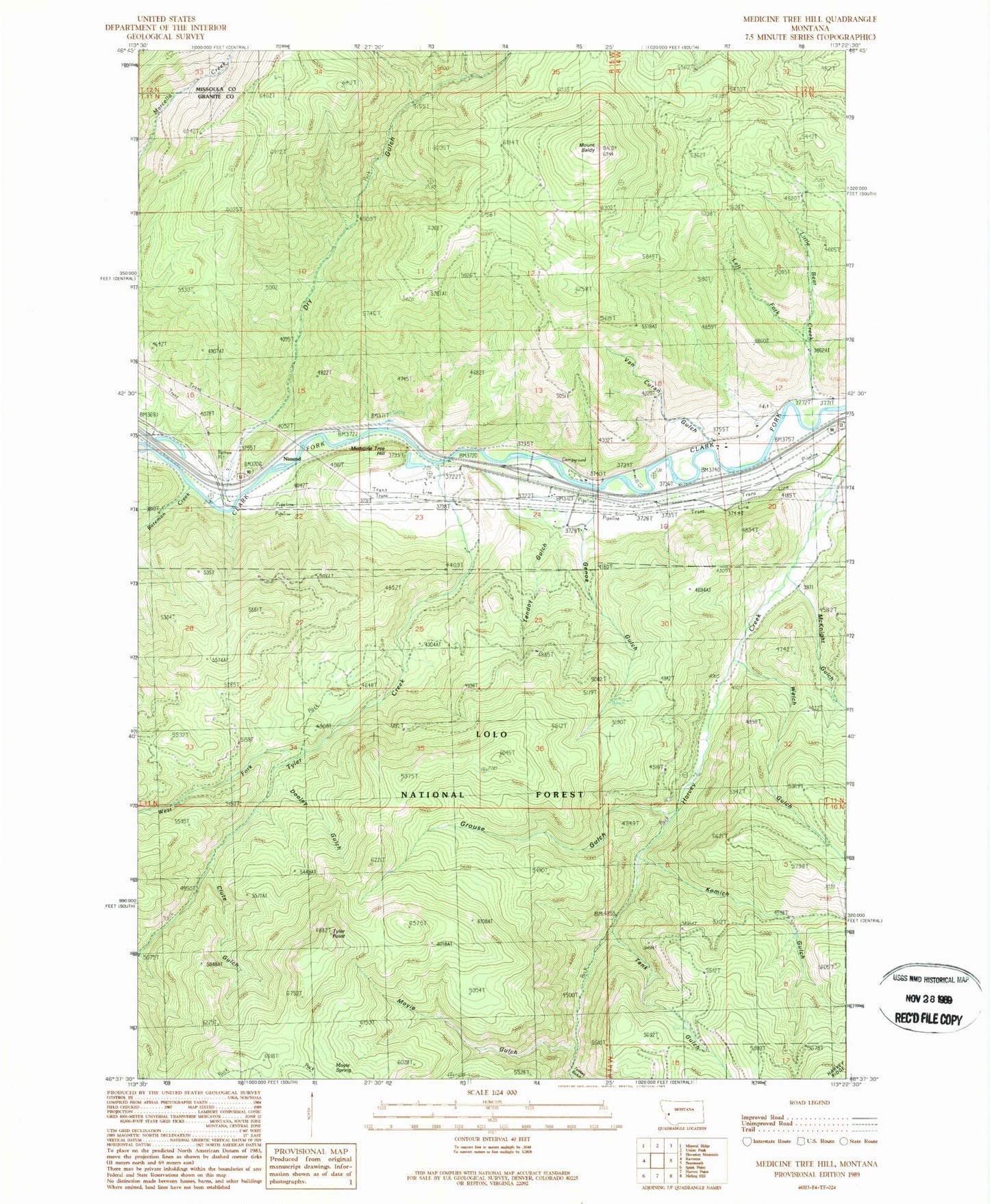 Classic USGS Medicine Tree Hill Montana 7.5'x7.5' Topo Map Image