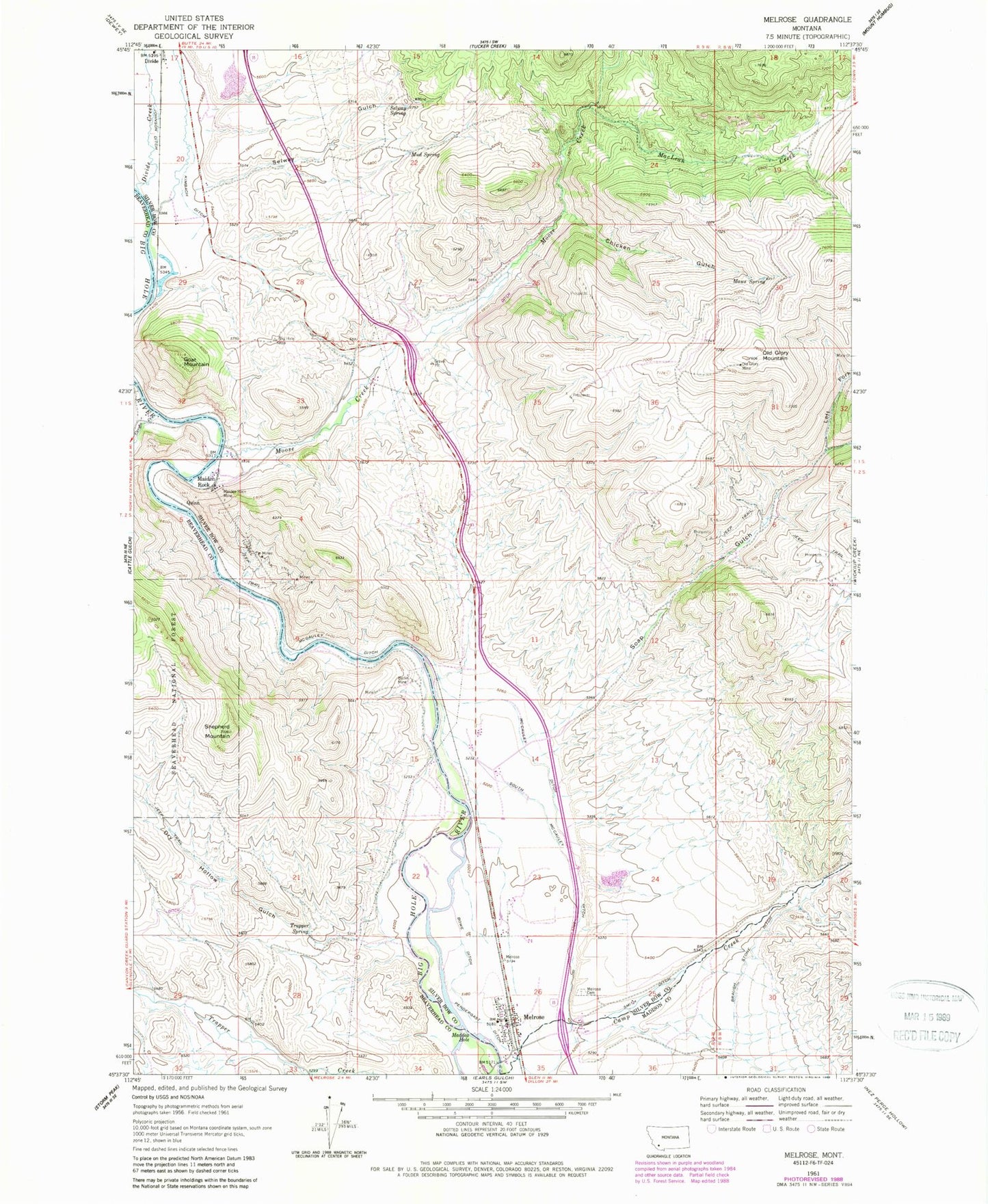 Classic USGS Melrose Montana 7.5'x7.5' Topo Map Image